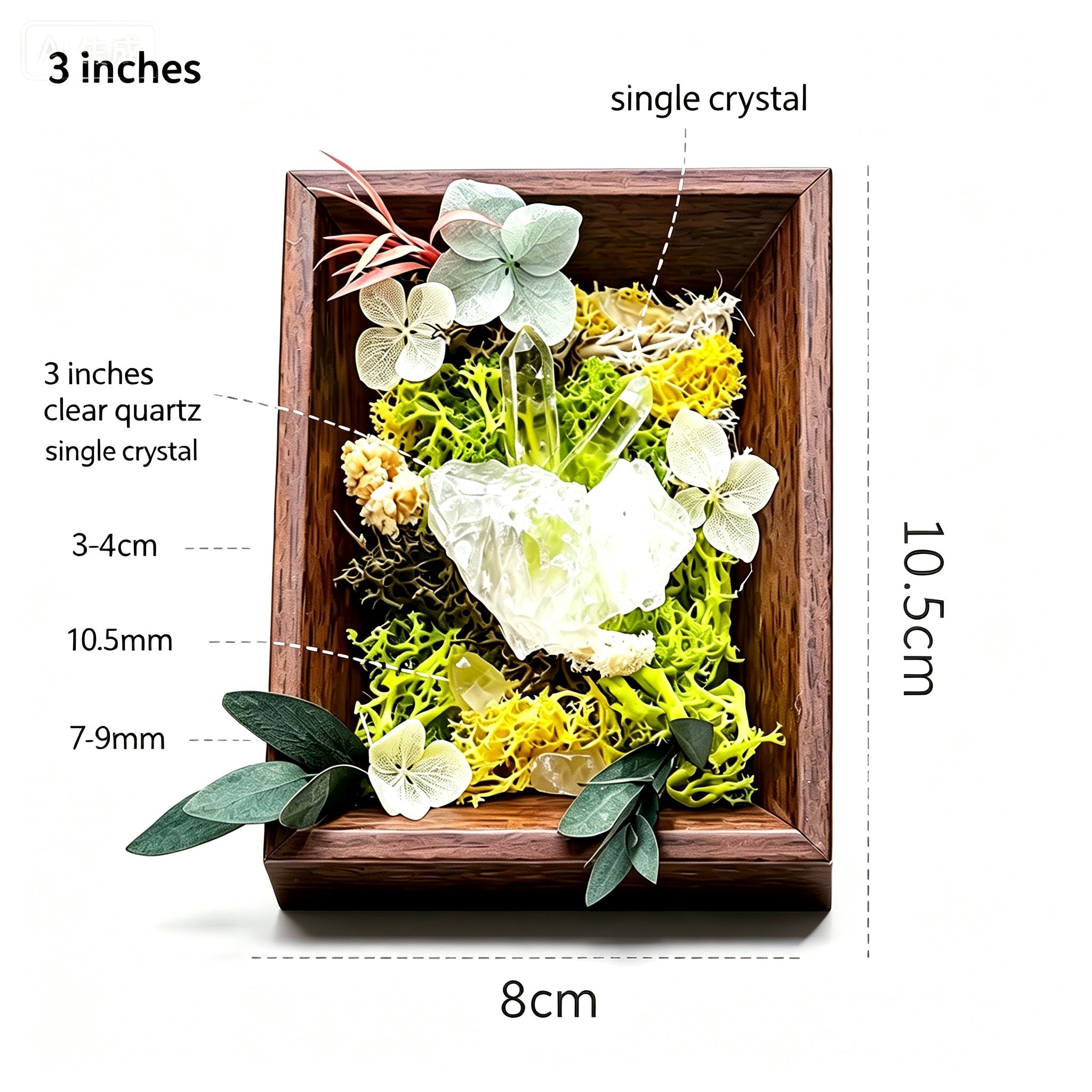 RYS 3-Inch Natural Crystal & Preserved Flower Photo Frame Ornament, Gift Box Set,Handcrafted Home Decor