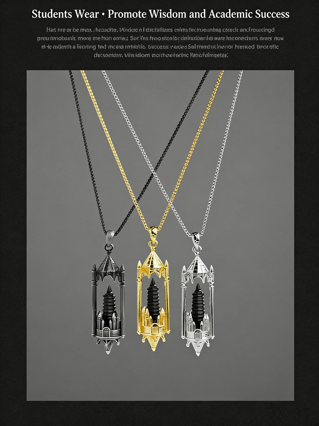 RYS Fantasy Castle Natural Crystal Point Pendant | Multi-Metal (Titanium/Silver/Gold) Options, Includes Chain