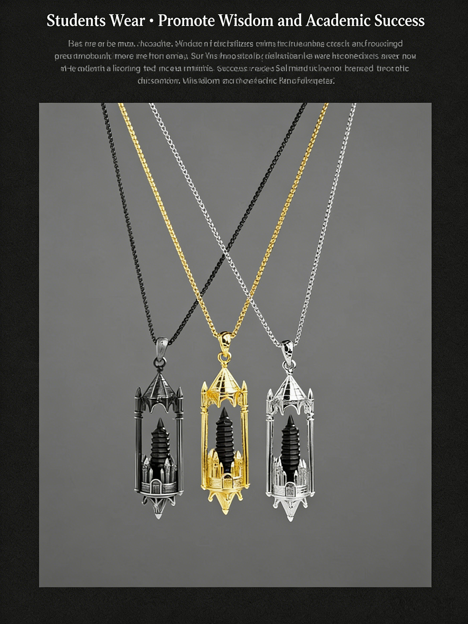 RYS Fantasy Castle Natural Crystal Point Pendant | Multi-Metal (Titanium/Silver/Gold) Options, Includes Chain