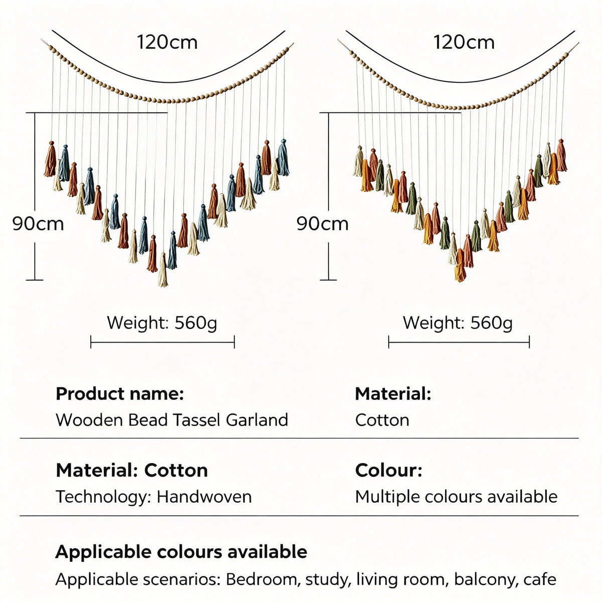 JXG Wood Bead Tassel Wall Tapestry Cotton Rope Woven Boho Wall Hanging Decor for Living Room Balcony