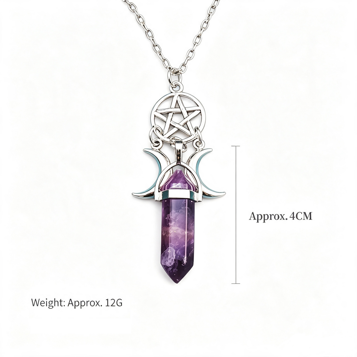 RYS Natural Crystal Double‑Point Hexagonal Column Moon Pentagram Sweater Chain