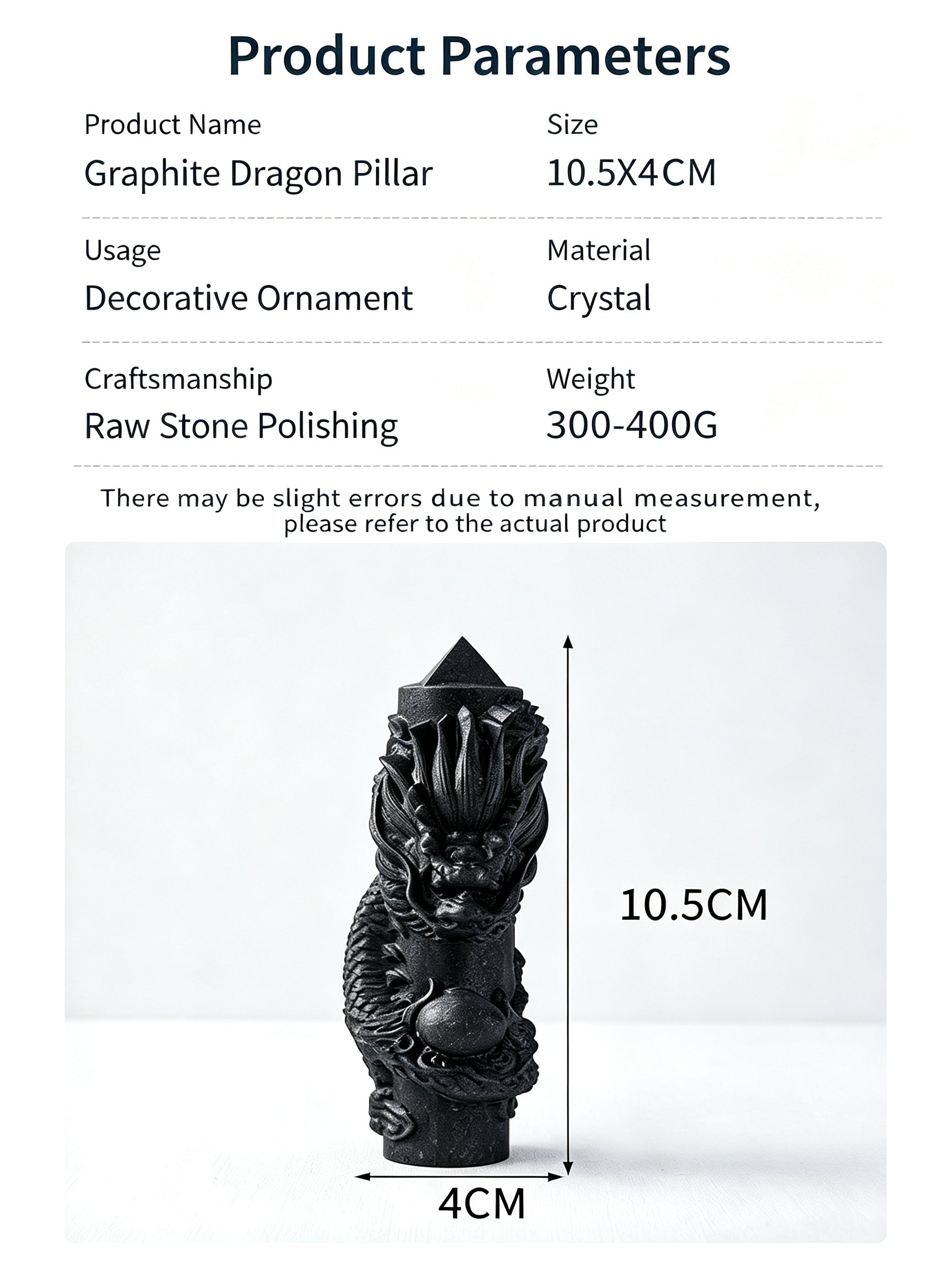 RYS Natural Russian Shungite Dragon Pillar Ornament | Hand-Carved Crystal Sculpture (Eastern/Western Dragon, 2 Sizes)