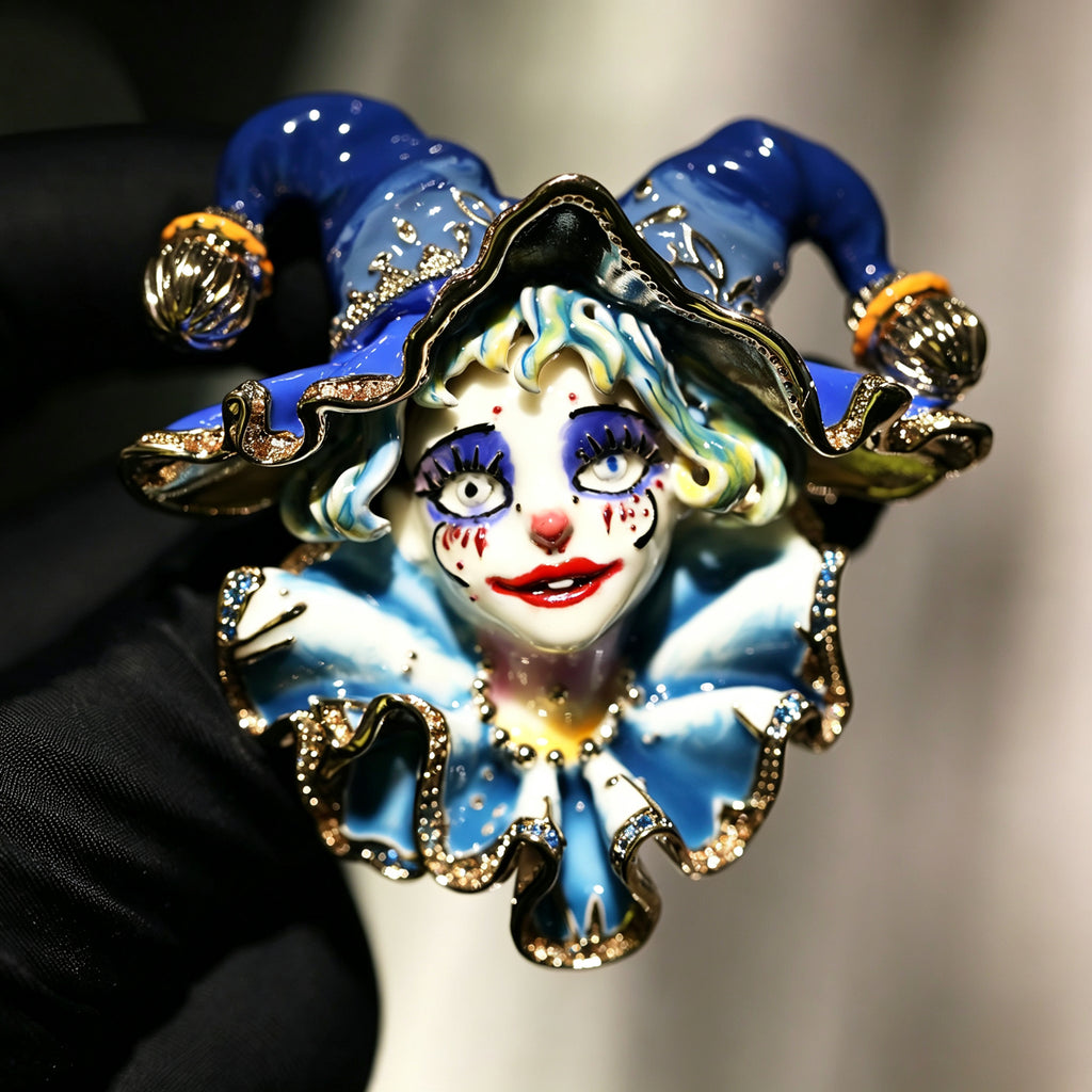 QZY Original Designer Hand Painted Enamel Clown Lady Brooch Unique Clothing Accessory