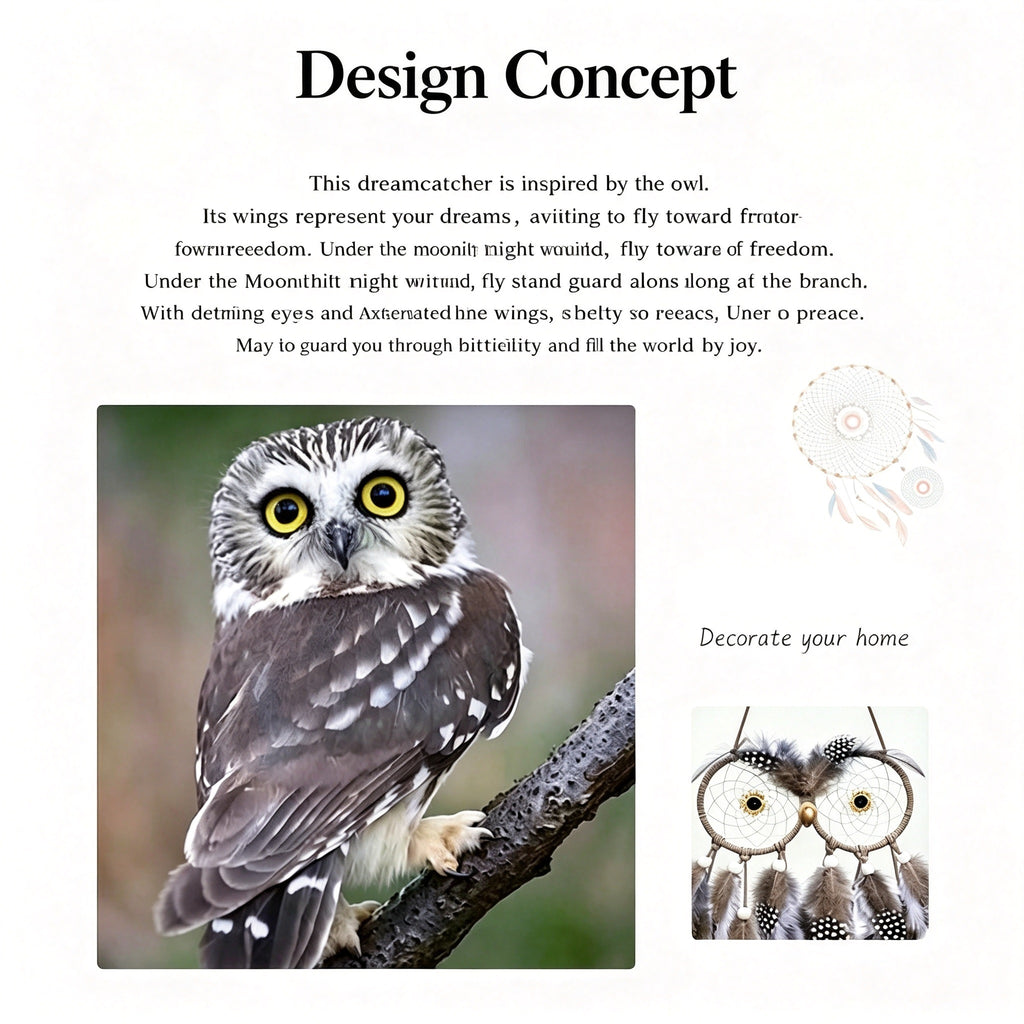 MGY Owl Wisdom Bird Dreamcatcher, Hand‑Woven European Style Home Wall Hanging Decor