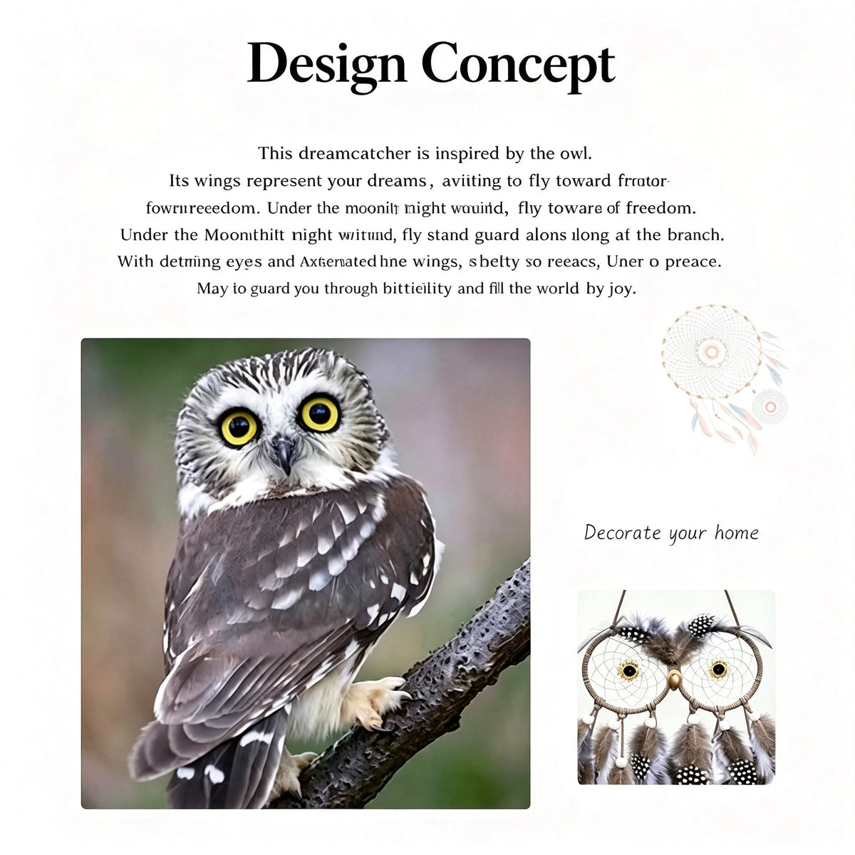 MGY Owl Wisdom Bird Dreamcatcher, Hand‑Woven European Style Home Wall Hanging Decor