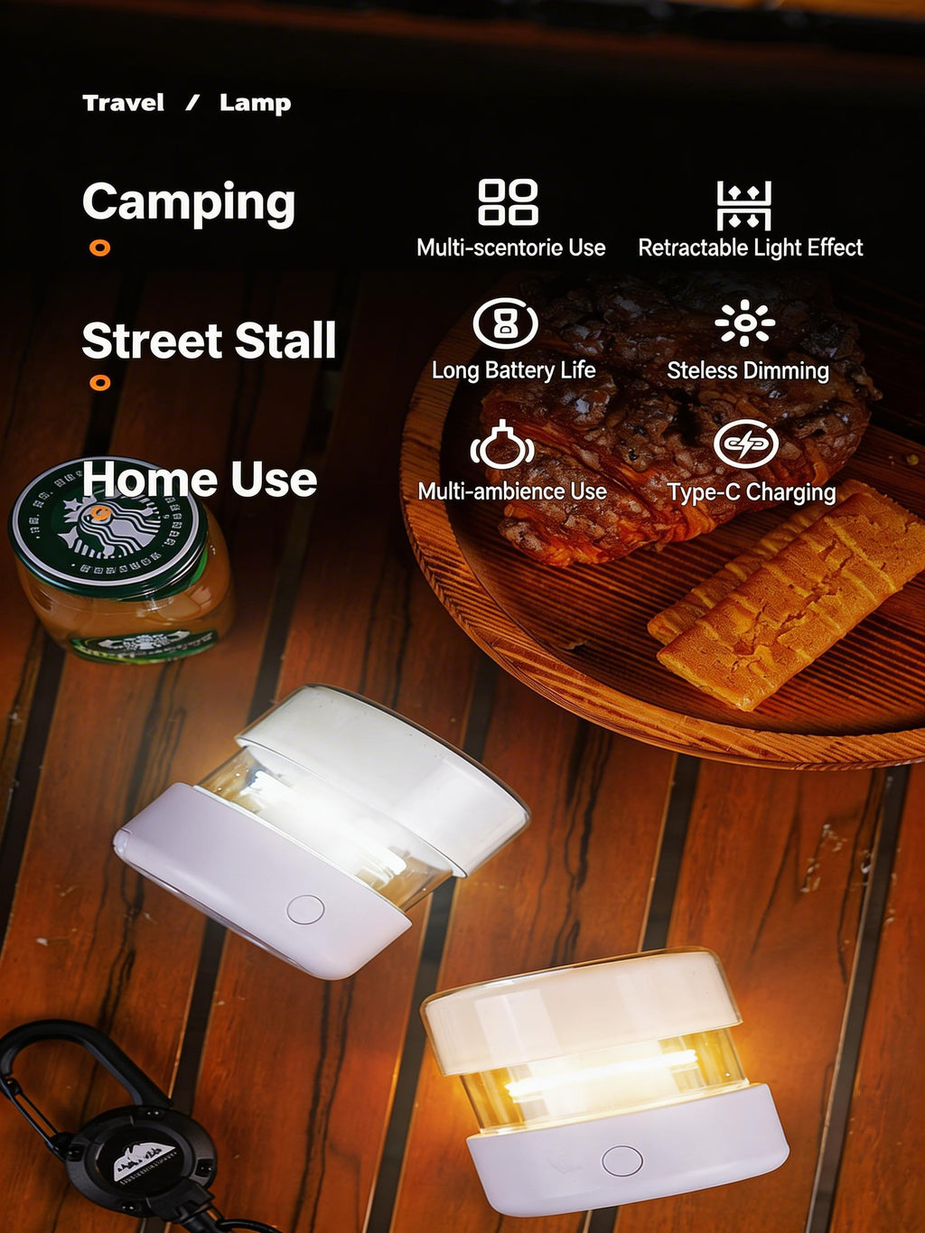 EST Foldable & Telescopic LED Camping Light | Rechargeable Tent Lantern with 3 Color Modes