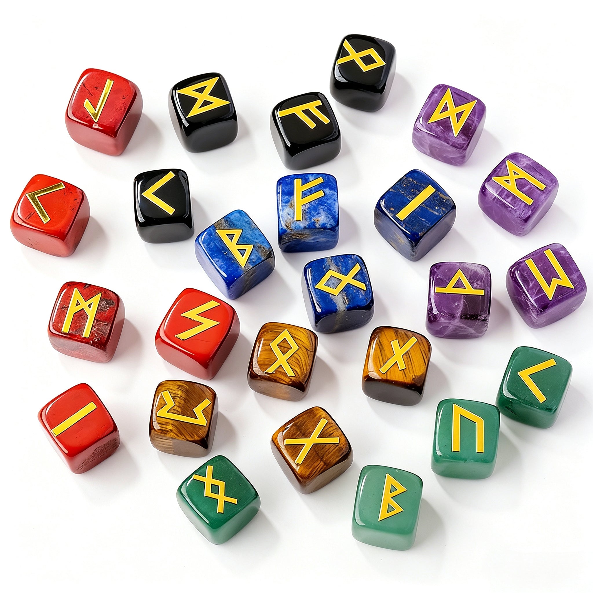 RYS 25pcs Crystal Rune Stones Set, Obsidian Divination Kit with Gift Box (24 Runes + 1 Blank Stone)