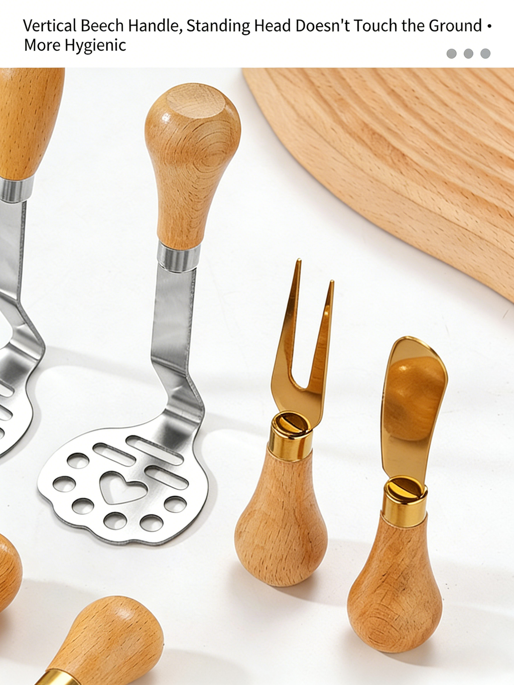 HGD 304 Stainless Steel Kitchen Tool with Beech Wood Handle | Mini Potato Masher & Fruit Fork Butter Knife Set