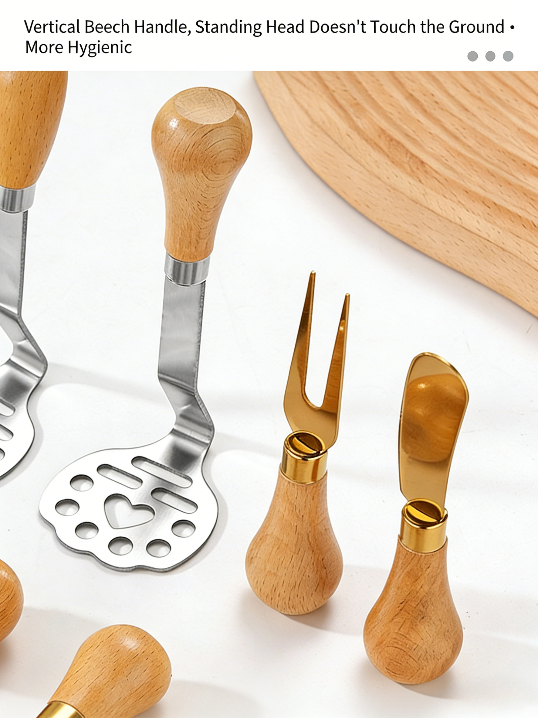 HGD 304 Stainless Steel Kitchen Tool with Beech Wood Handle | Mini Potato Masher & Fruit Fork Butter Knife Set