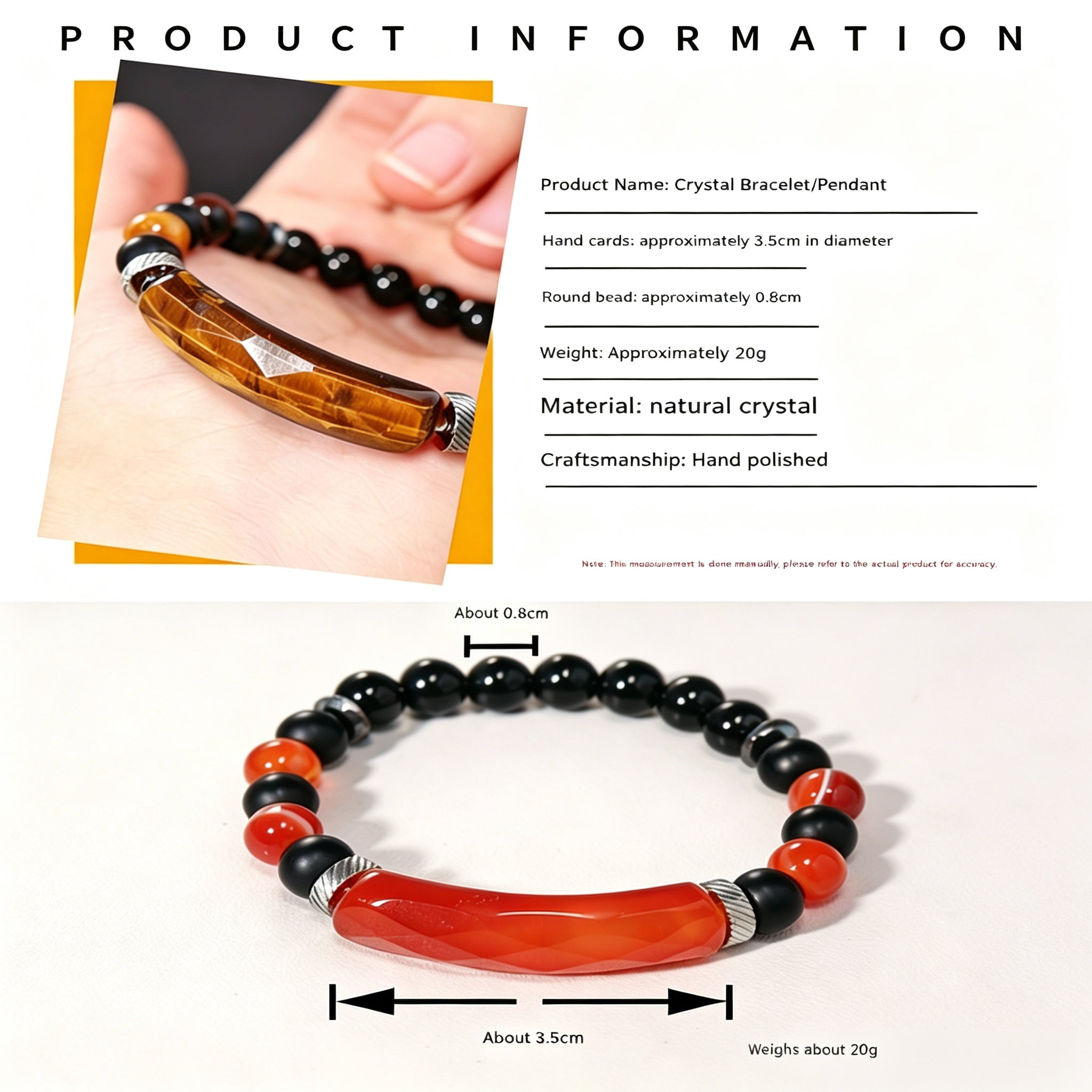 RYS Natural Crystal Beaded Bracelet - Handmade Agate & Tiger Eye Wristband
