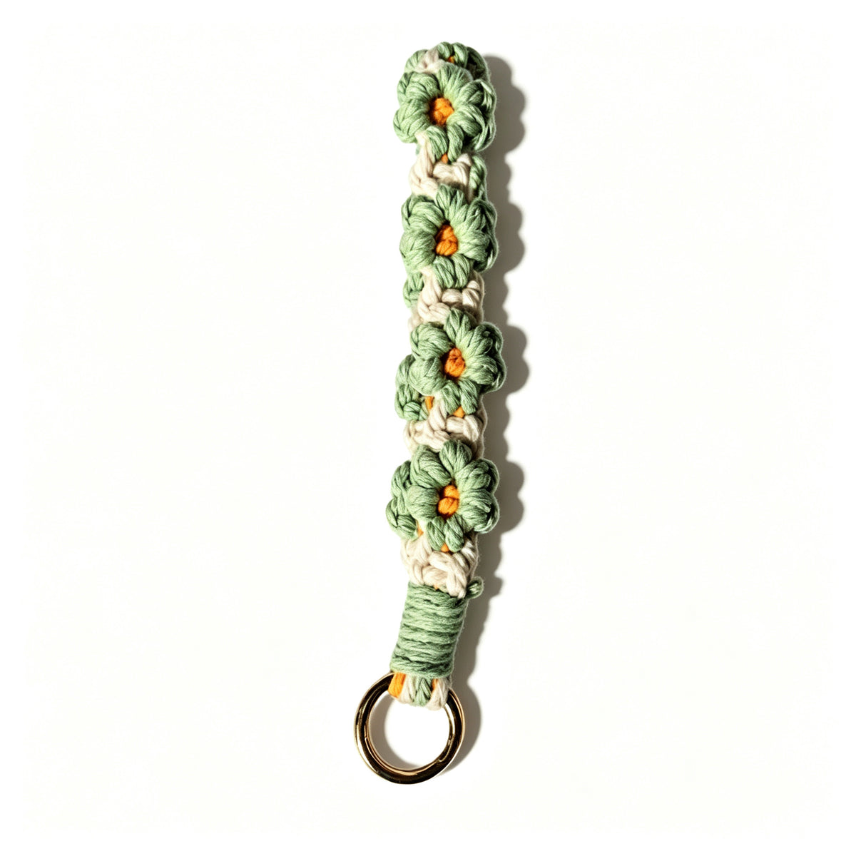 JXG Handwoven Daisy Macrame Keychain Wristlet Boho Cotton Flower Key Ring Bag Charm