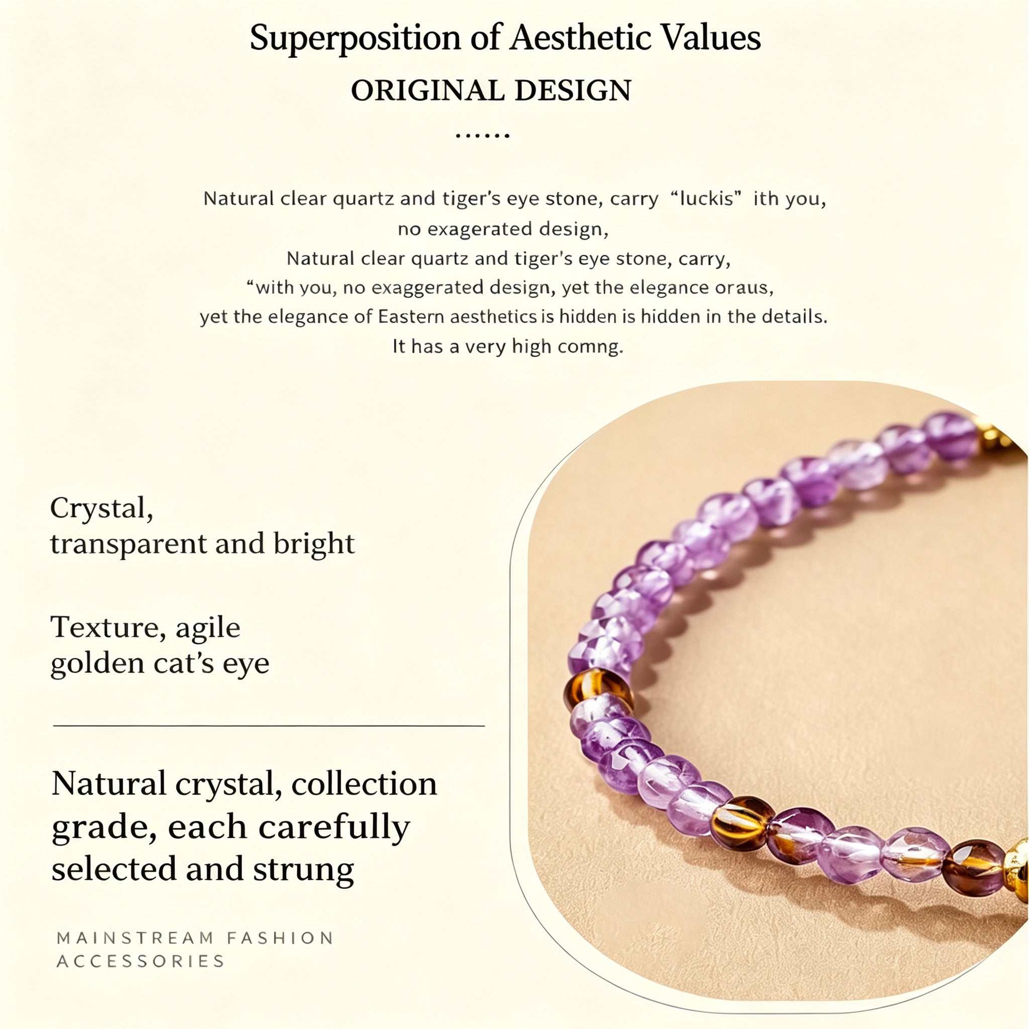 RYS Natural Mixed Crystal Single Strand Bracelet 3-3.5+8mm Round Bead Minimalist Jewelry Gift