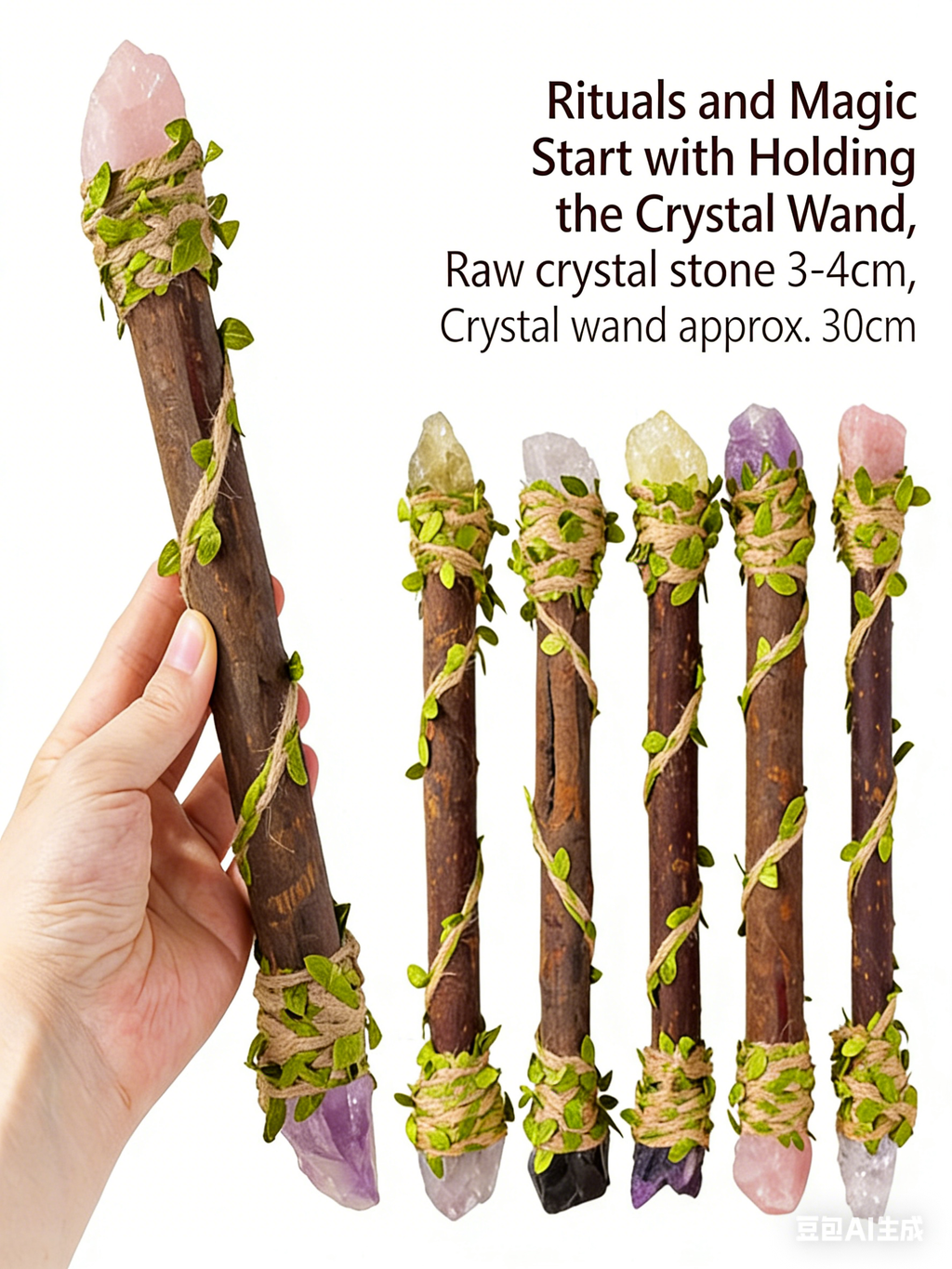 RYS Natural Crystal Wizard Wand, Handmade Wooden Crystal Scepter for Witchcraft, Healing & Home Decor - Perfect Spiritual Gift