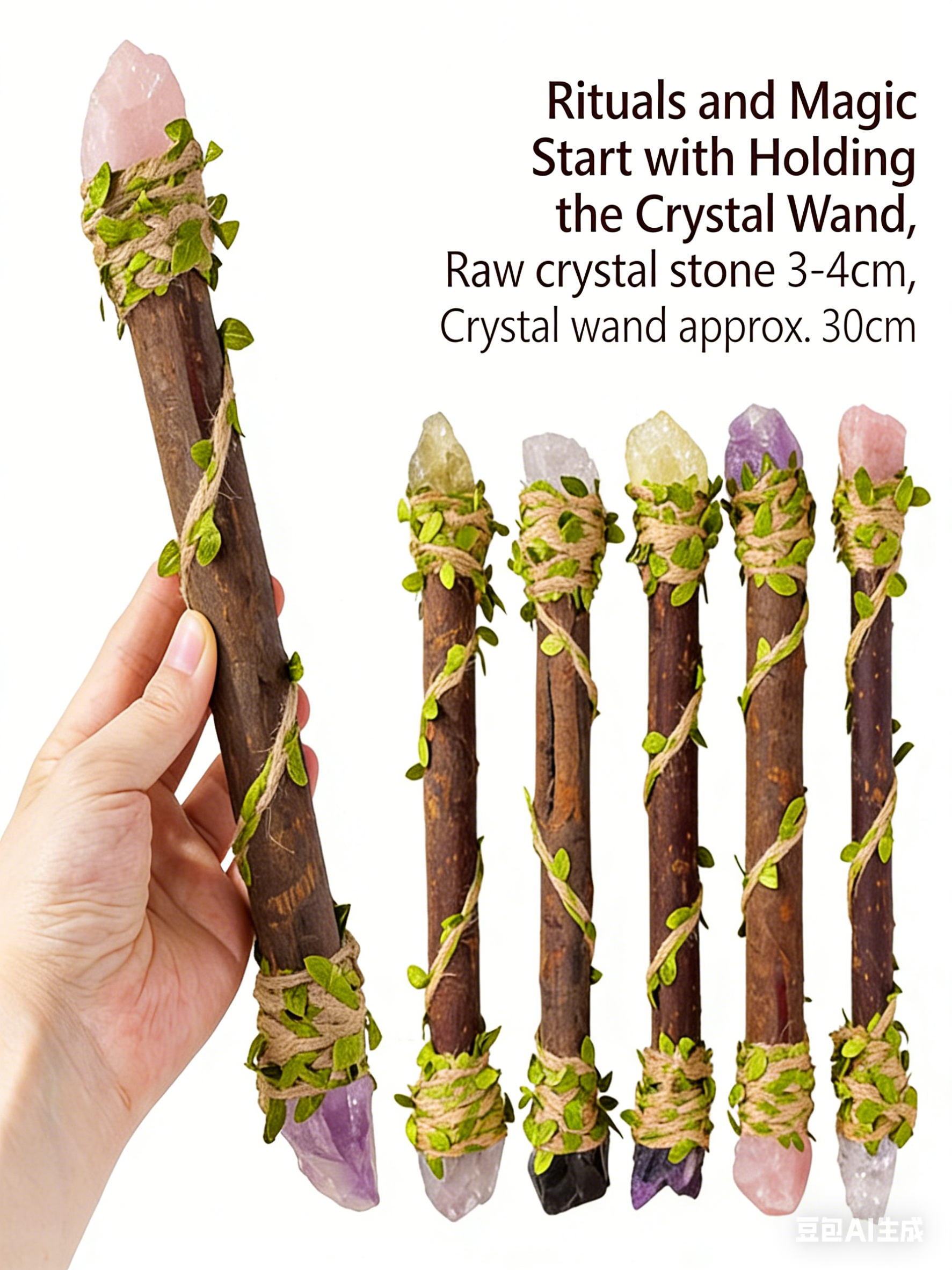 RYS Natural Crystal Wizard Wand, Handmade Wooden Crystal Scepter for Witchcraft, Healing & Home Decor - Perfect Spiritual Gift