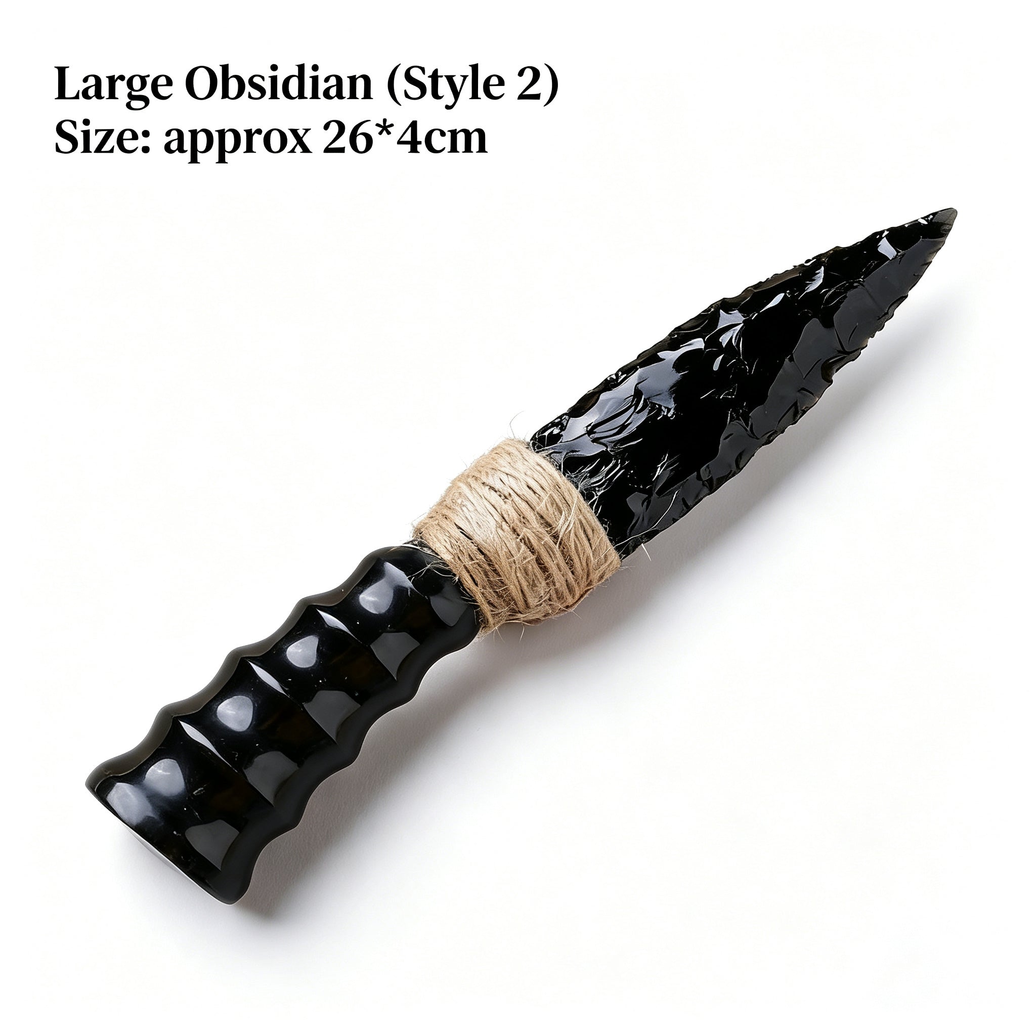 RYS Natural Obsidian Crystal Arrowhead, Hand Knapped Stone Tip with Wooden/Alloy Handle, Decorative & Ritual Use