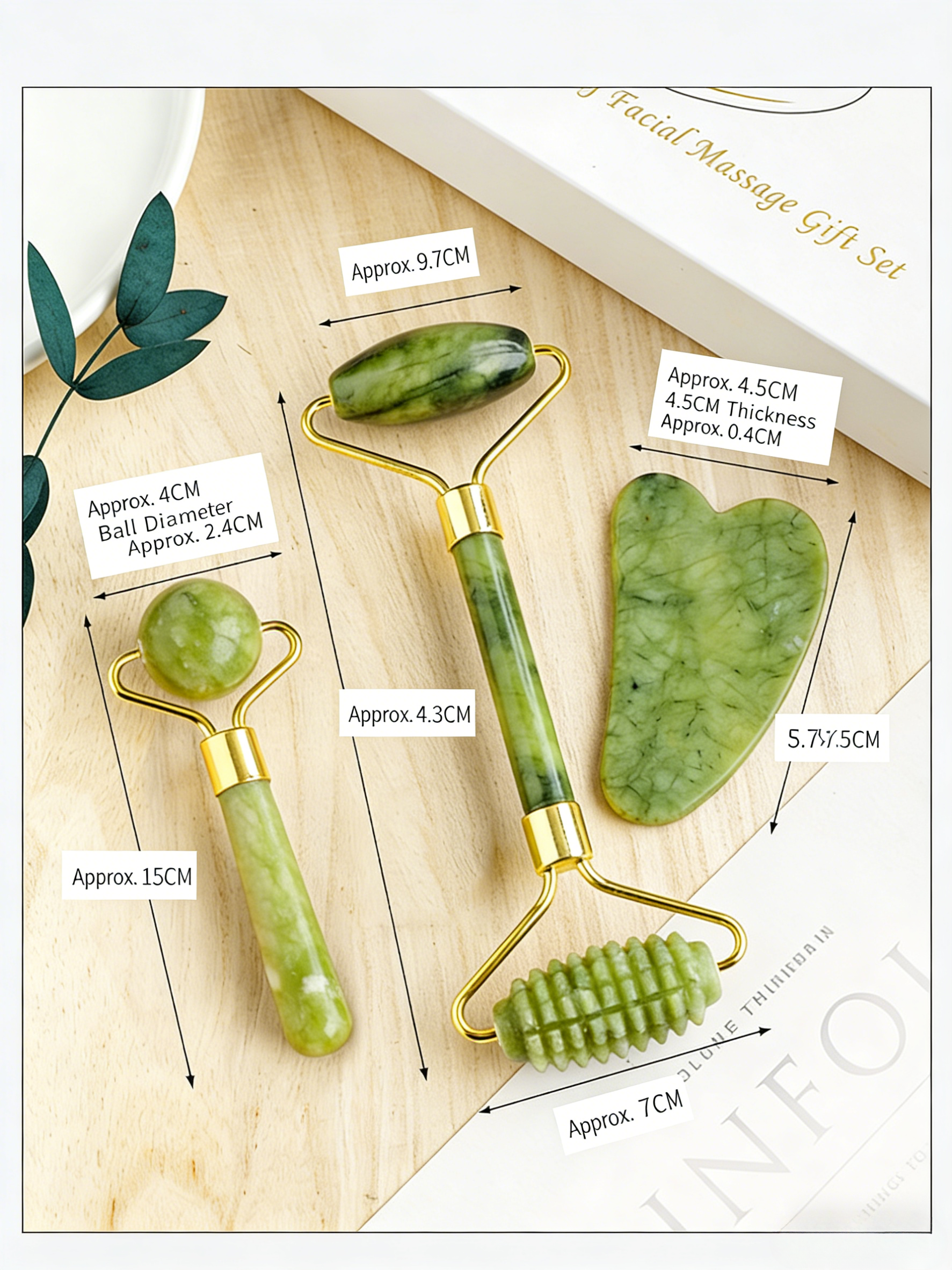RYS Natural Xiuyan Jade Roller Massage Set, Facial & Eye Jade Massage Roller & Gua Sha Board Gift Box