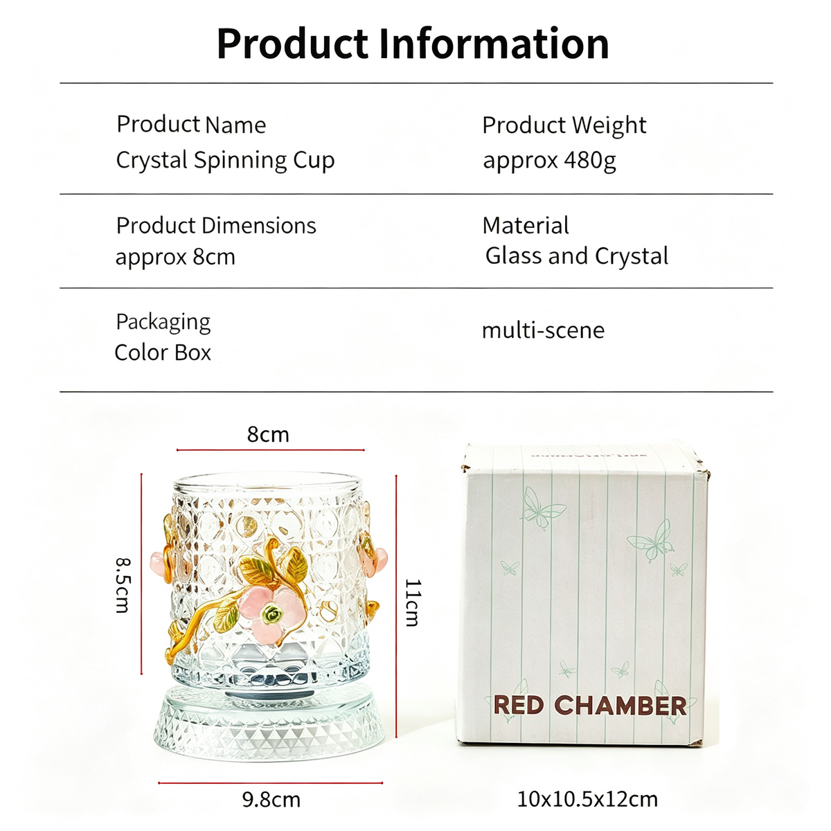 RYS Spinning Crystal Whiskey Glass Handmade Enamel Flower Tumbler