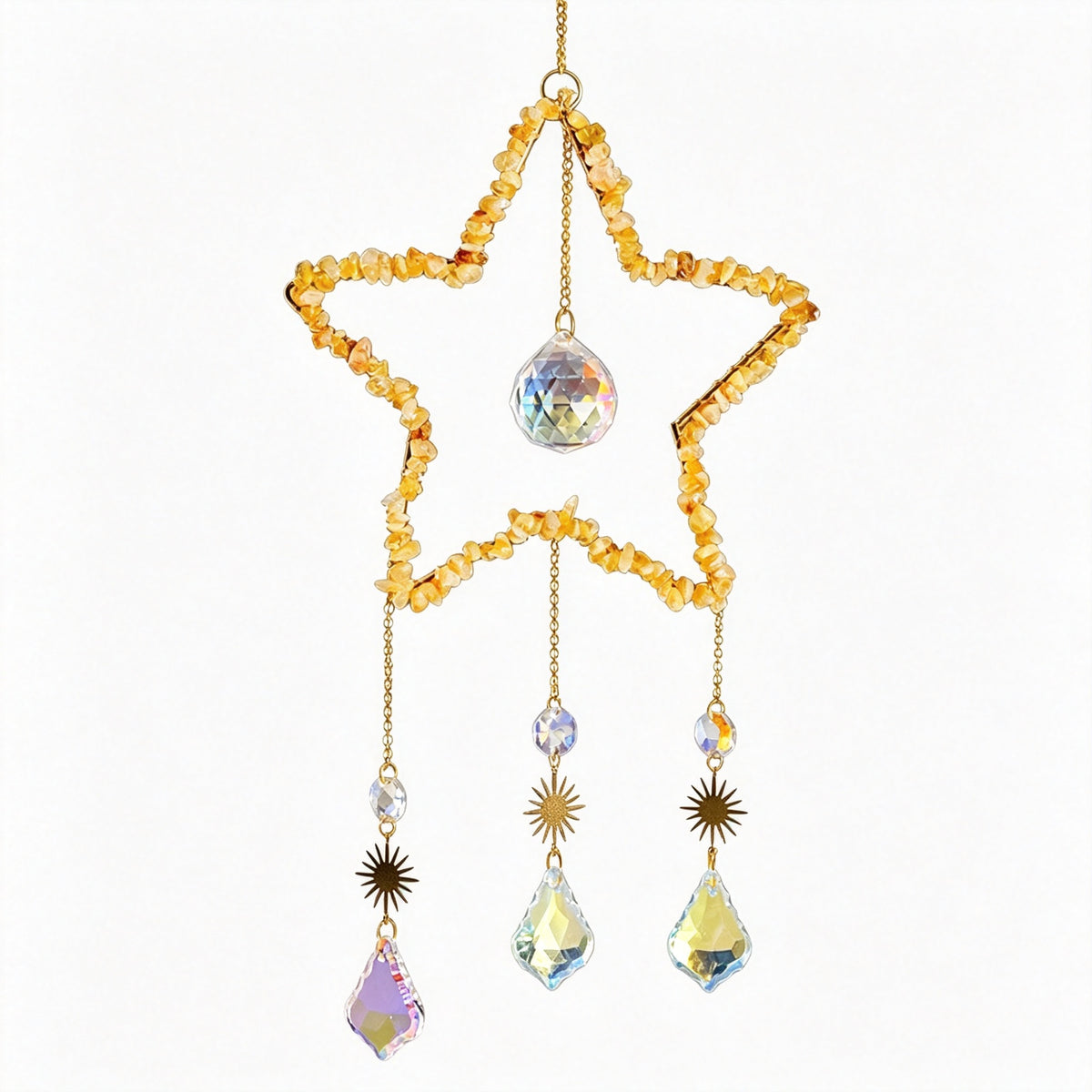 RYS Natural Crystal Chips Star Sun Catcher Hanging Ornament