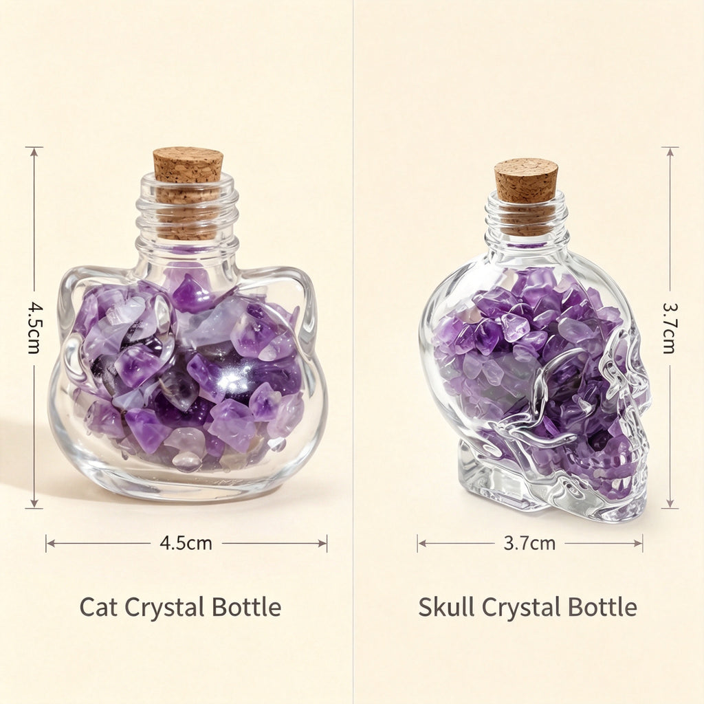 RYS Natural Crystal Chips Wish Bottle Cat Skull Shaped Glass Cork Bottle Halloween Home Decor Gift