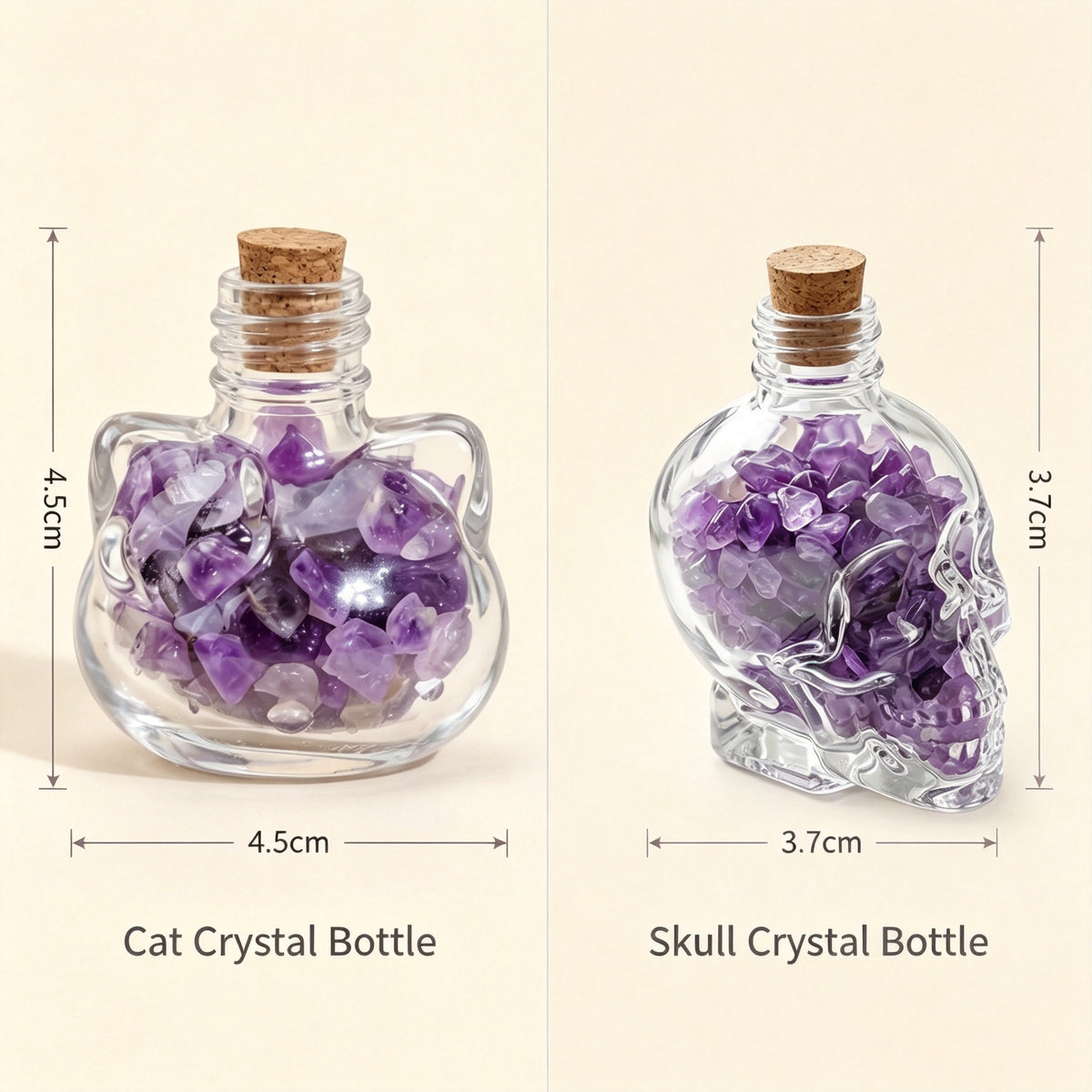 RYS Natural Crystal Chips Wish Bottle Cat Skull Shaped Glass Cork Bottle Halloween Home Decor Gift