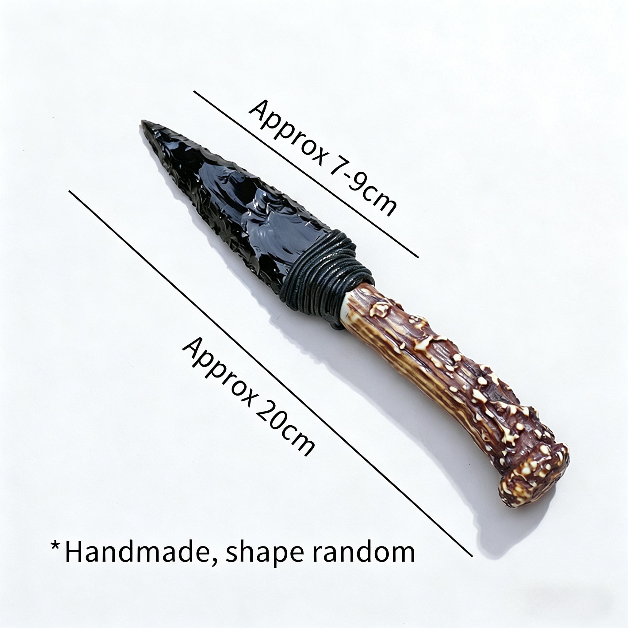 RYS Natural Obsidian Crystal Dagger, Hand Carved Stone Blade with Wooden Handle, Spiritual Ritual & Altar Decor