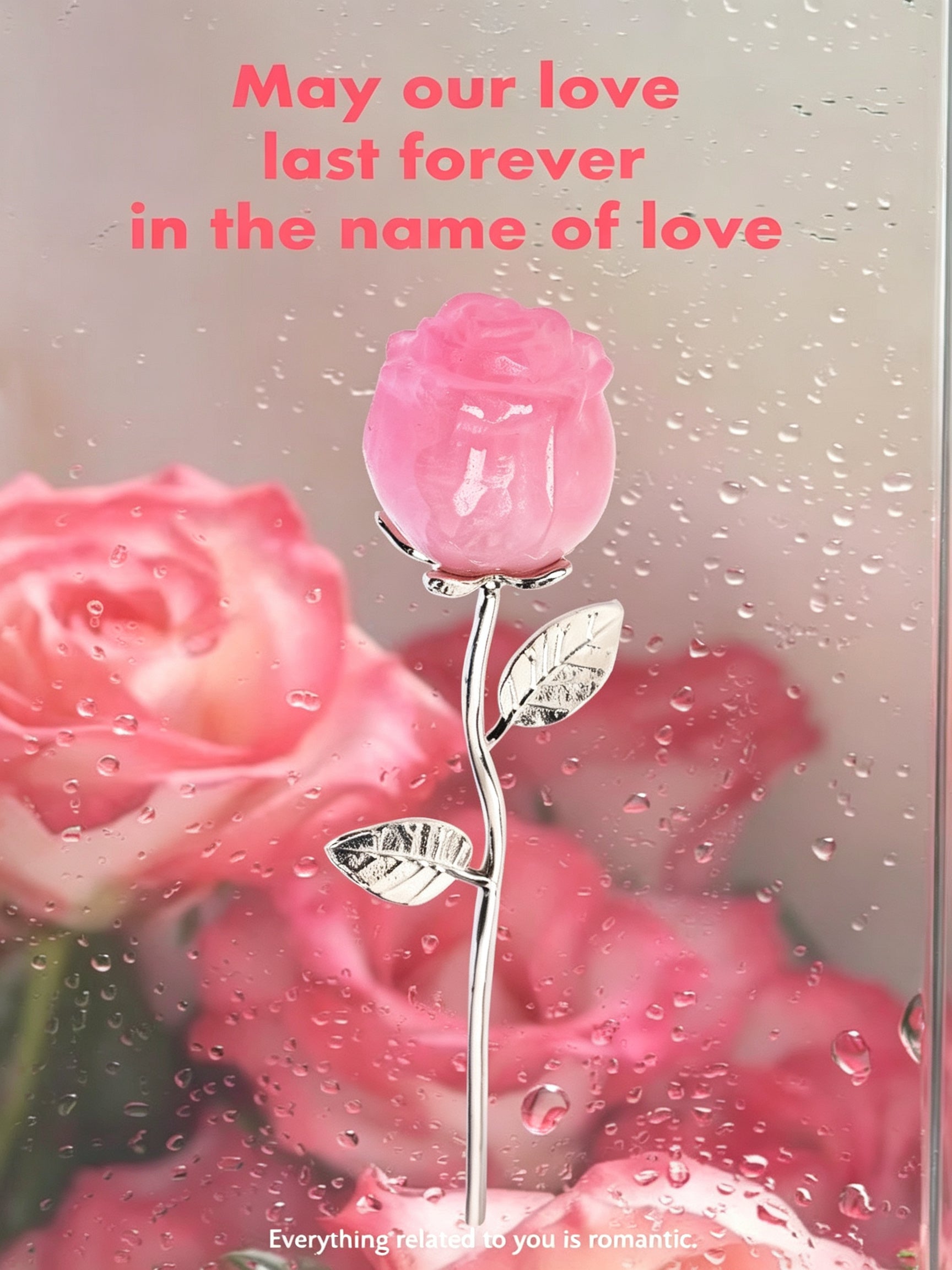 RYS Natural Crystal Rose Flower Figurine | Hand-Carved Gemstone Rose with Gold/Silver Metal Stem - Valentine's & Wedding Favor Gift