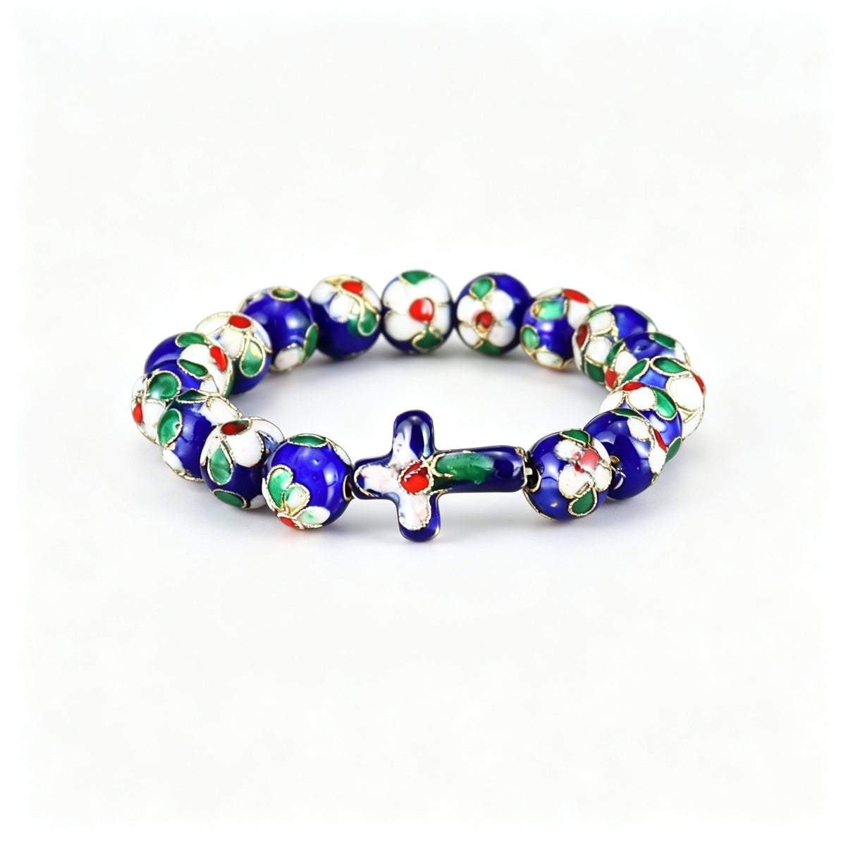 JCJ Handmade Cloisonne Enamel Cross Bracelet Filigree Beaded
