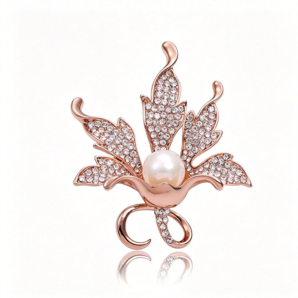 QZY Minimalist Maple Leaf Pearl Rhinestone Brooch, Electroplated Alloy Pin for Women Daily & Winter Outfits