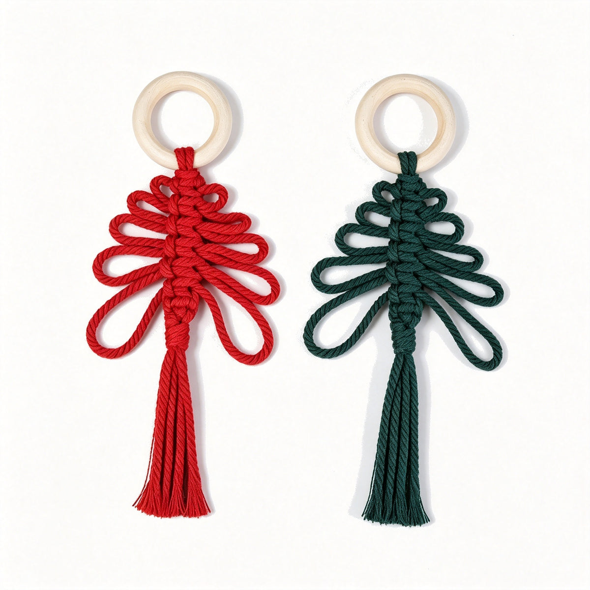 JSE Handwoven Christmas Tree Charm Keychain Boho Holiday Bag Pendant