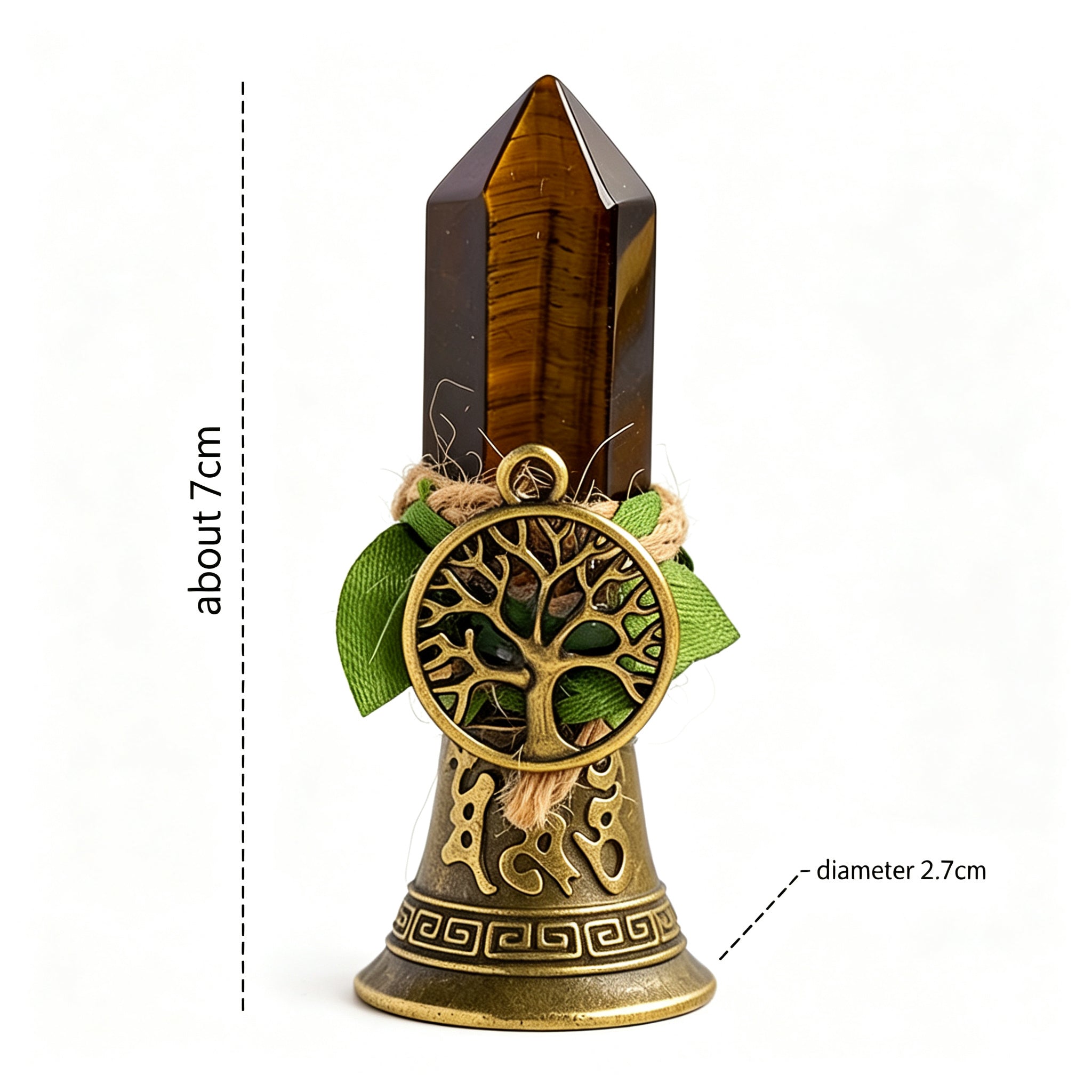 RYS Crystal Point Hand Bell with Tree of Life Charm - Natural Gemstone Decorative Ornament for Home & Spiritual Gifts