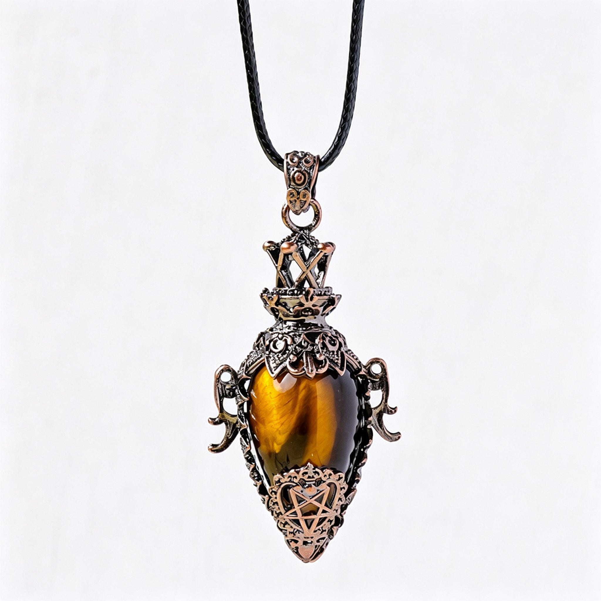 RYS Vintage Bronze Hollow Crystal Bottle Pendant Necklace | Natural Gemstone Drop Pendulum Necklace, 6×3CM Raw Crystal Amulet for Gift