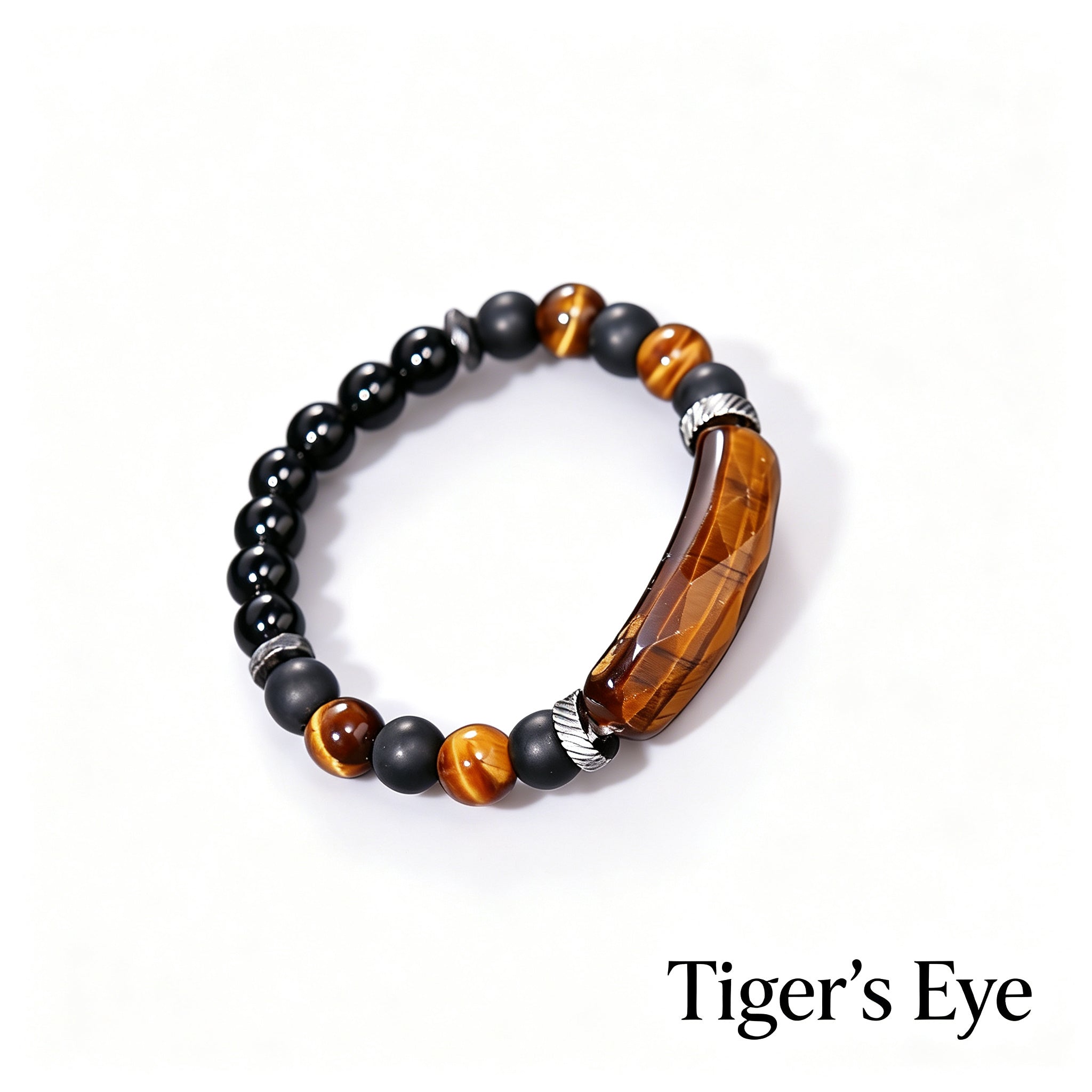 RYS Natural Crystal Beaded Bracelet - Handmade Agate & Tiger Eye Wristband