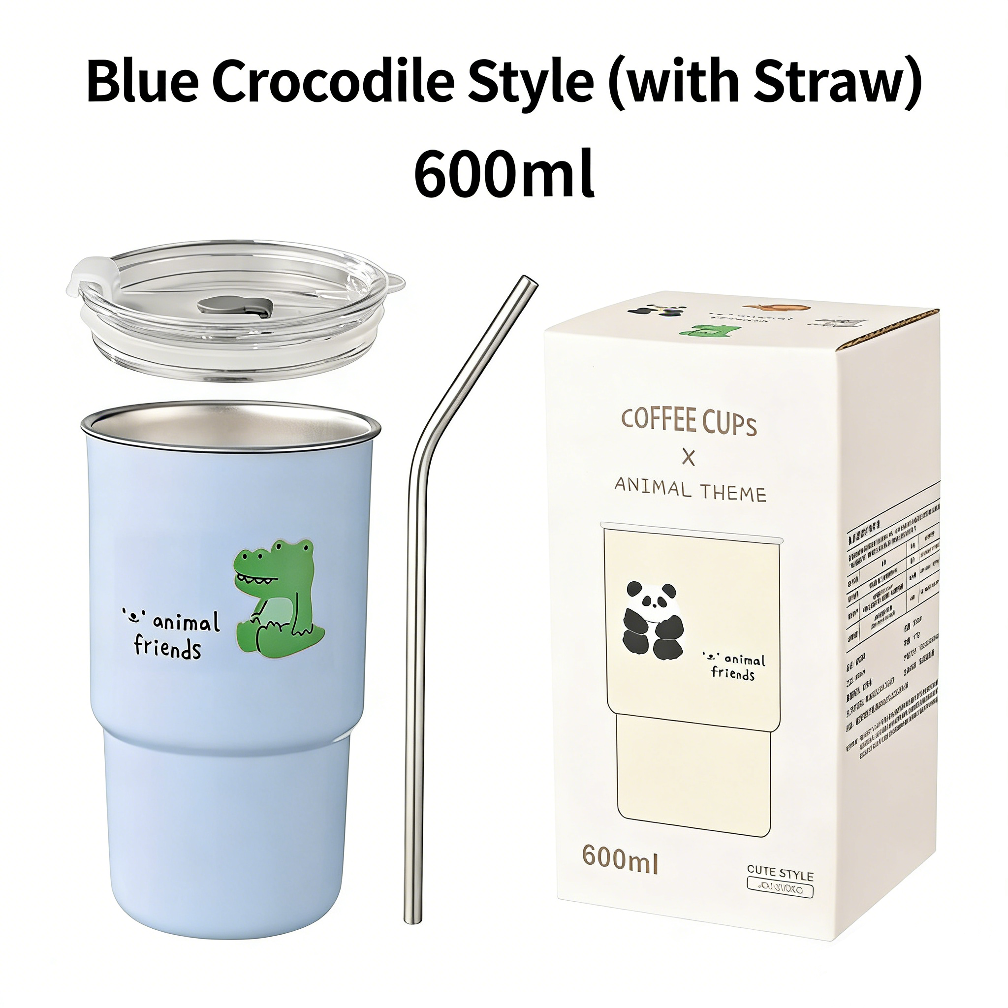 HGD Cute Panda Insulated Coffee Cup with Straw & Lid | 400/600ml Animal Theme Stainless Steel Tumbler
