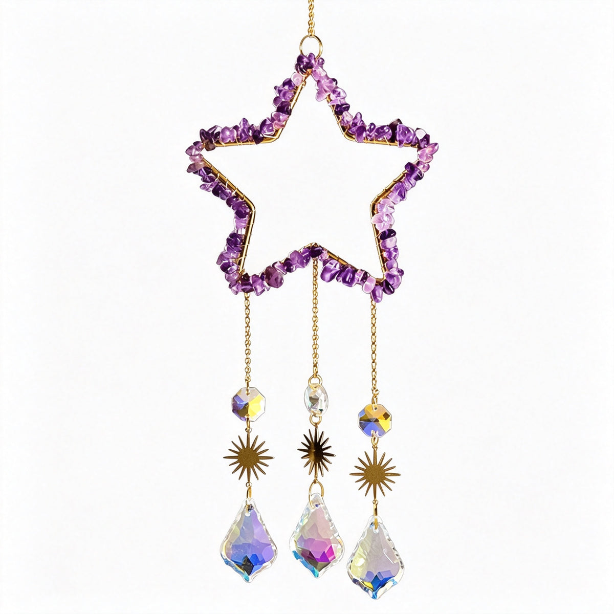 RYS Natural Crystal Chips Star Sun Catcher Hanging Ornament