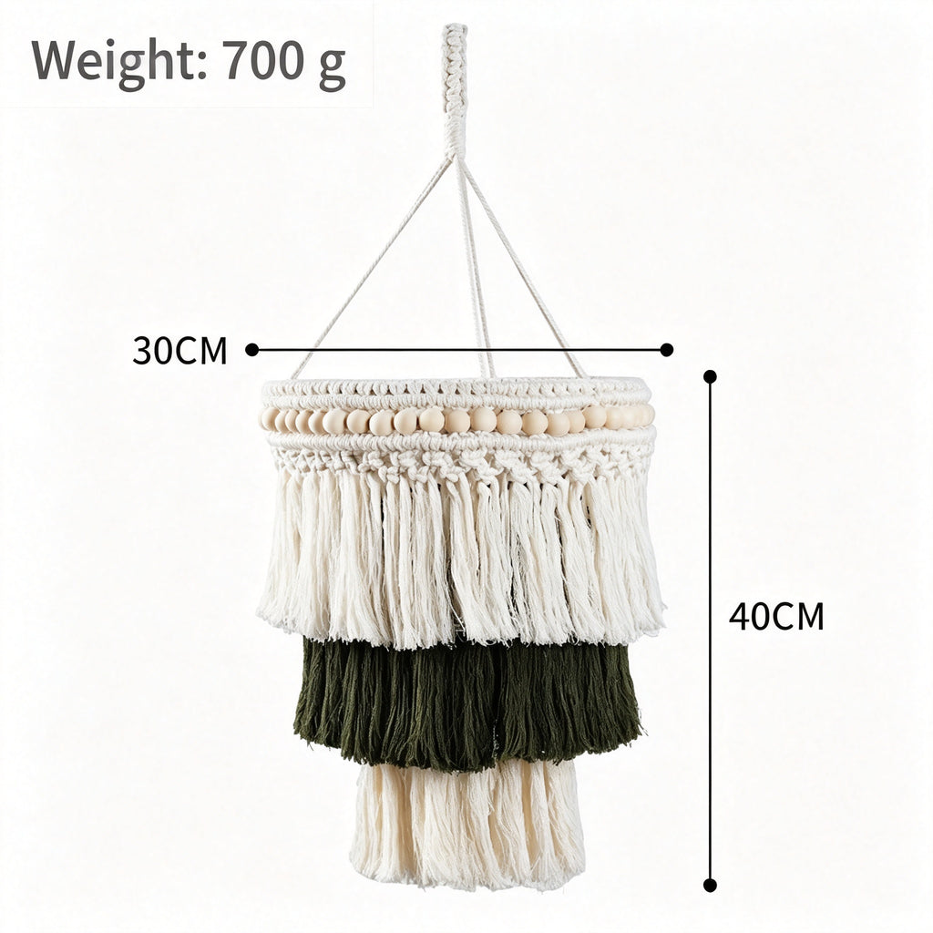 JSE Boho Hand Woven Cotton Linen Pendant Lampshade Tassel Ceiling Lamp Cover for Home Decor
