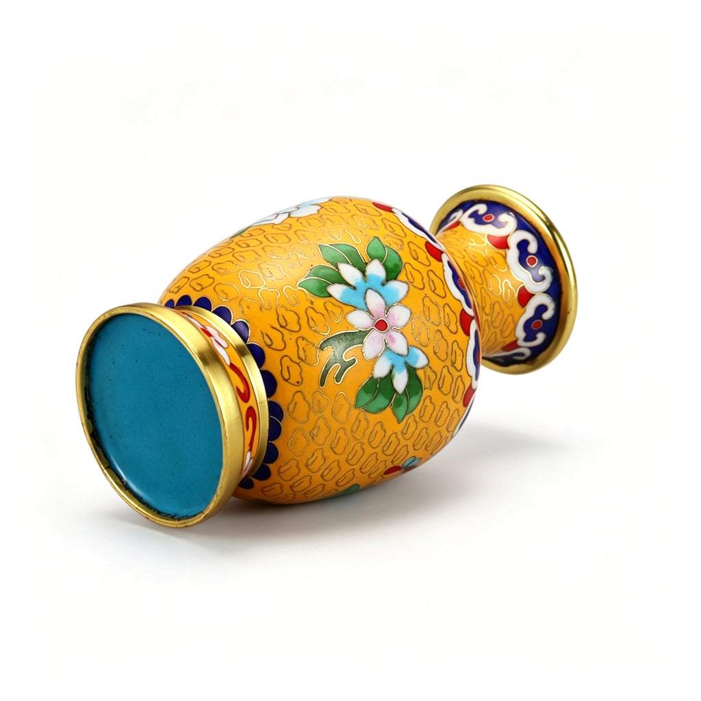 JCJ Cloisonne Vase Pair Traditional Copper Enamel Dragon Floral Decorative