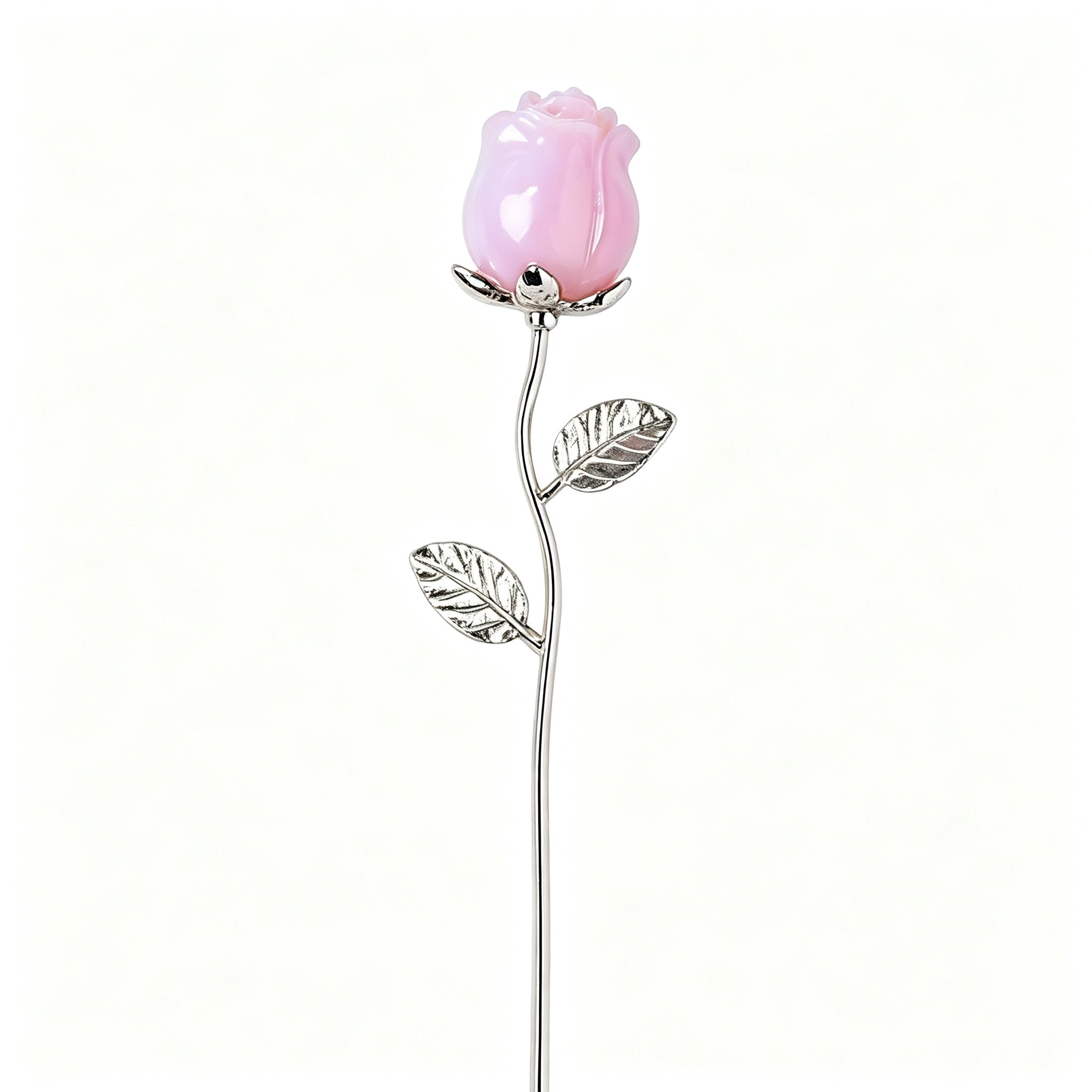 RYS Natural Crystal Rose Flower Figurine | Hand-Carved Gemstone Rose with Gold/Silver Metal Stem - Valentine's & Wedding Favor Gift