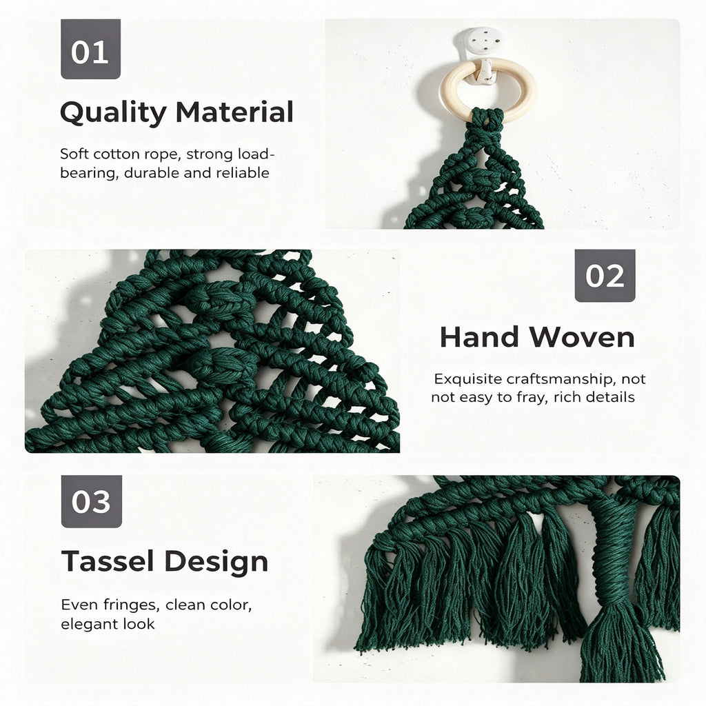 JSE Handwoven Cotton Cord Christmas Tree Wall Hanging Boho Holiday Decor