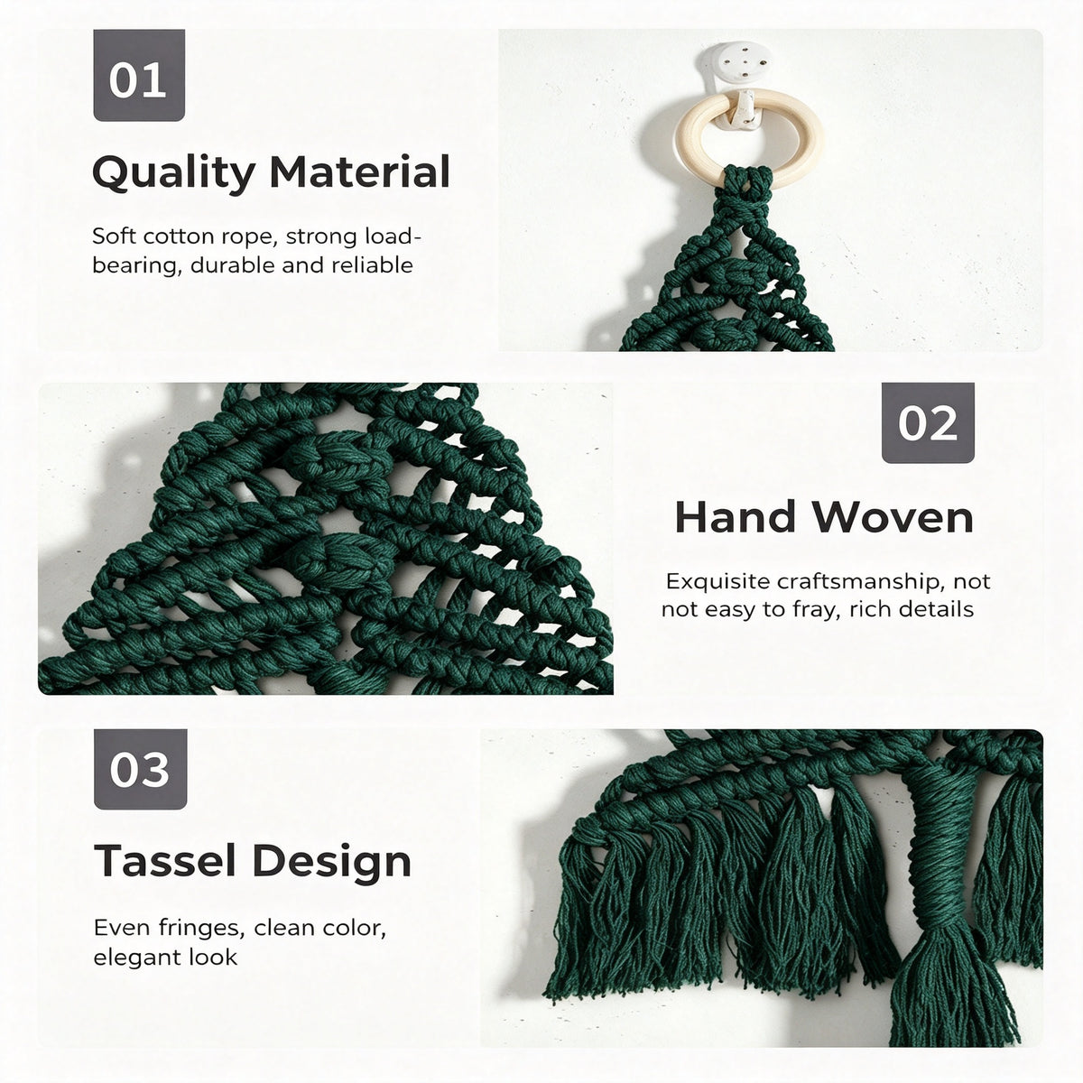 JSE Handwoven Cotton Cord Christmas Tree Wall Hanging Boho Holiday Decor