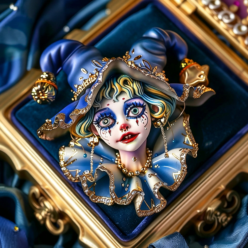 QZY Original Designer Hand Painted Enamel Clown Lady Brooch Unique Clothing Accessory
