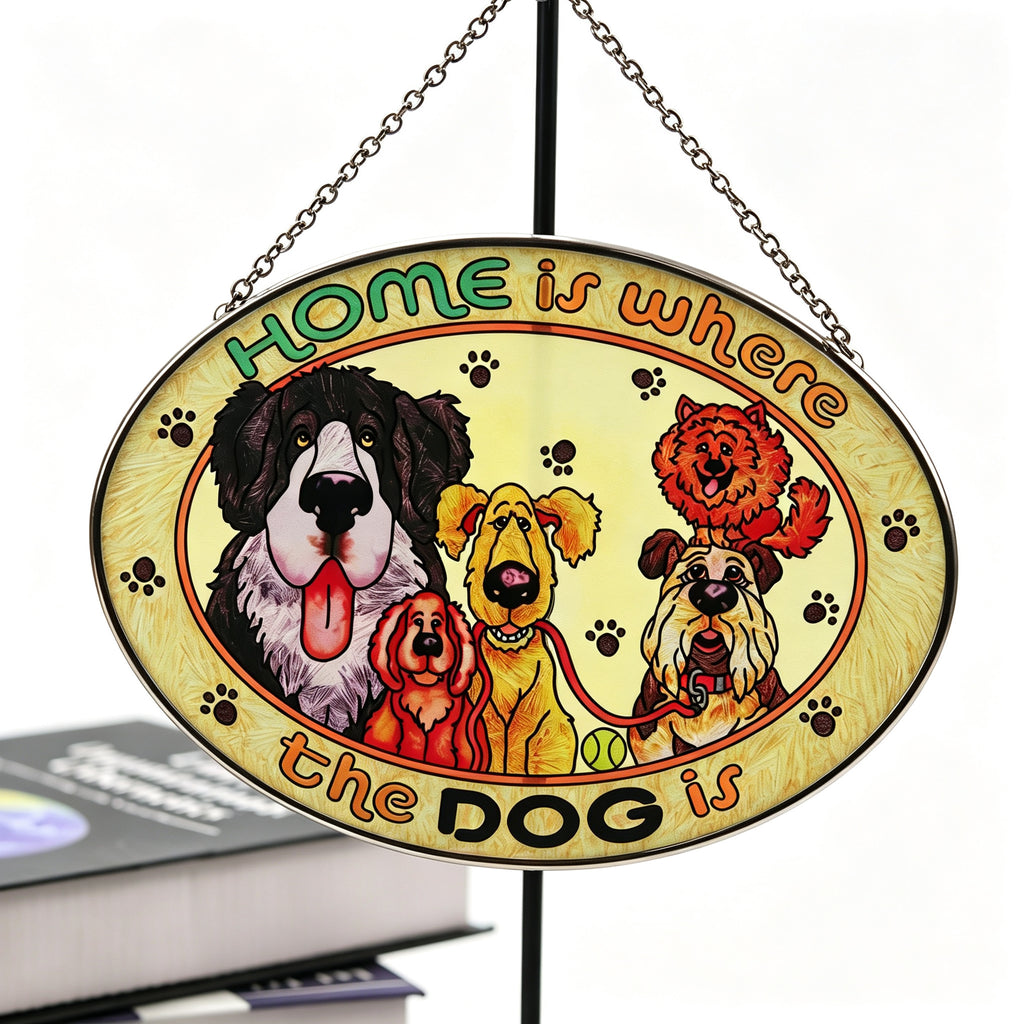 YAP Dog Theme Stained Glass Suncatcher Hanging Ornament, Home Wall Decor Gift For Dog Lovers