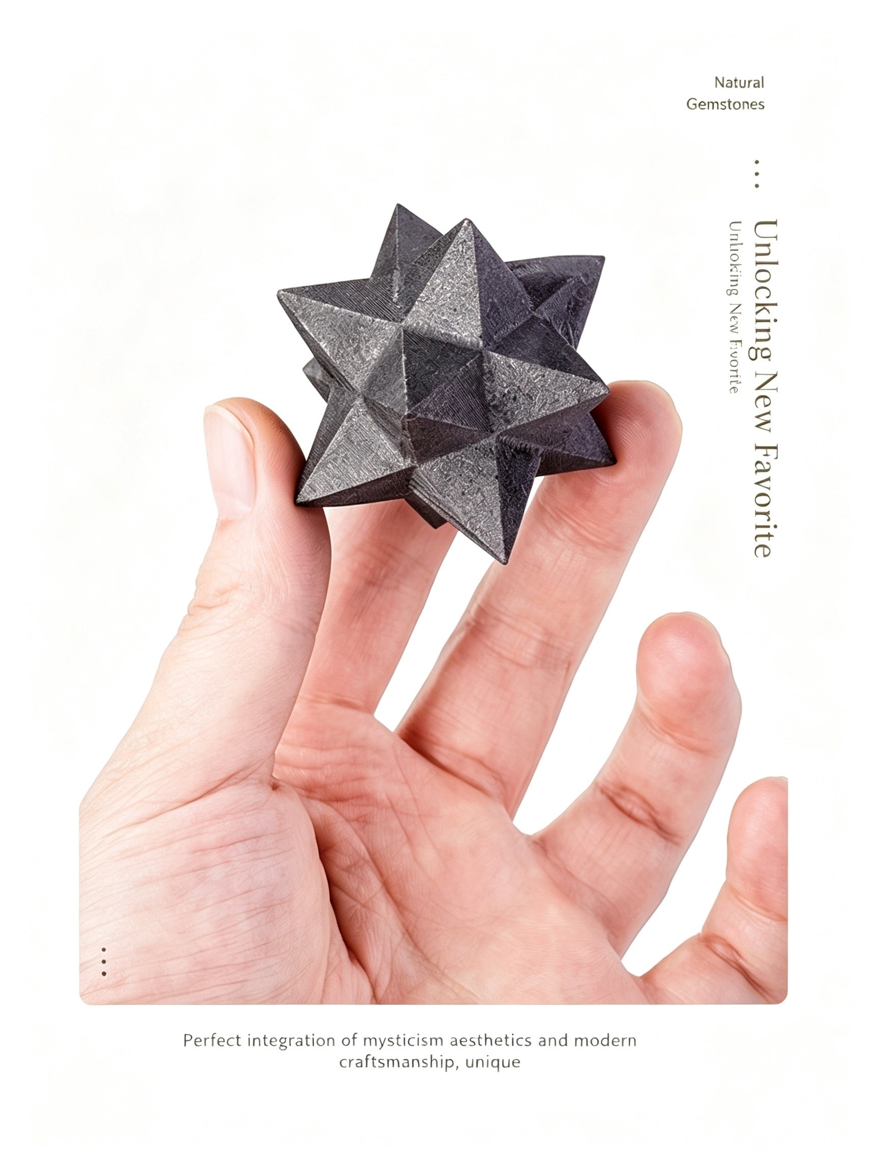 RYS  Natural Russian Shungite Merkaba Star Ornament | Polished Crystal Energy Sculpture (4-5cm)