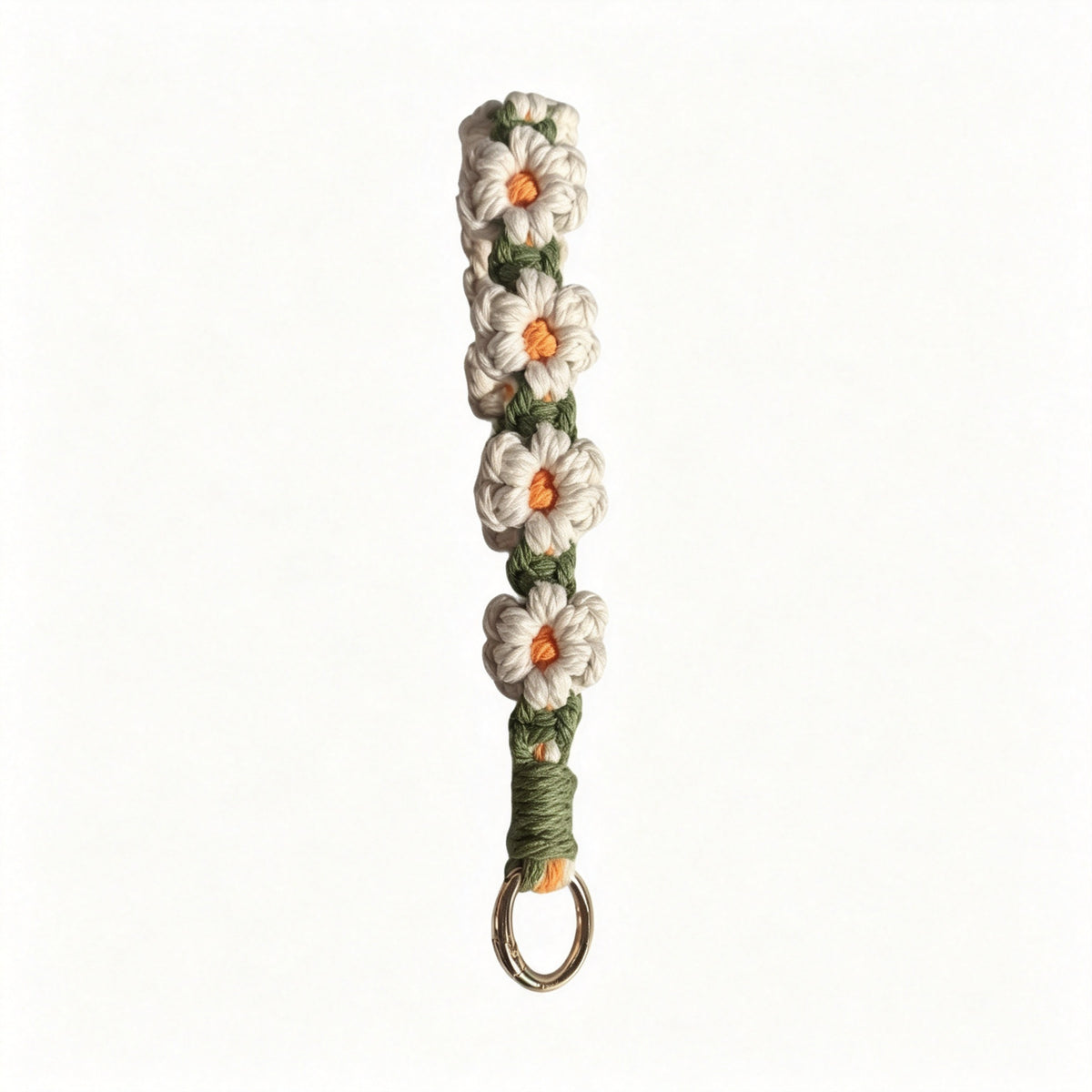 JXG Handwoven Daisy Macrame Keychain Wristlet Boho Cotton Flower Key Ring Bag Charm