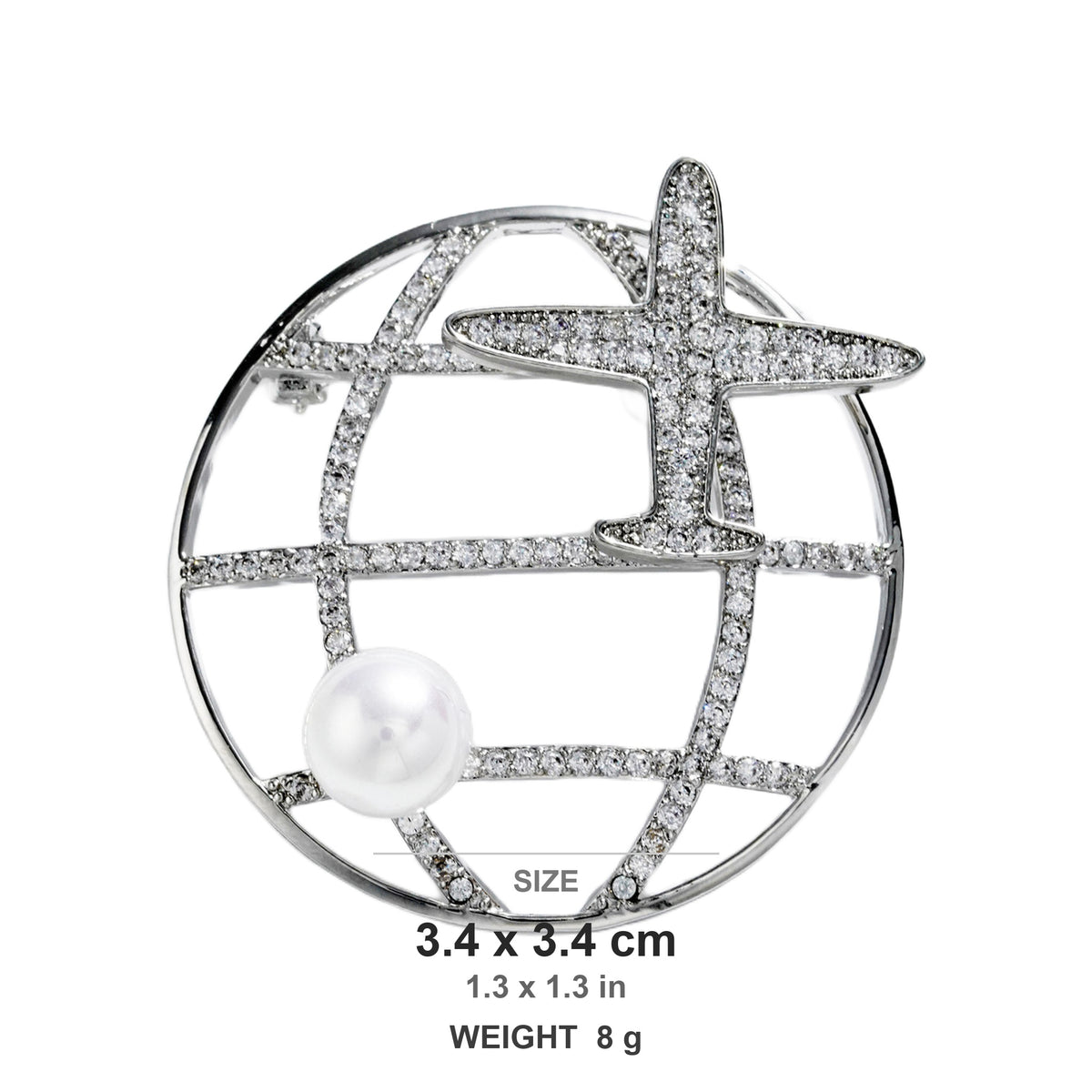 QZY Rotating Pearl Airplane Brooch Zircon Circle Pin Elegant Coat Accessory
