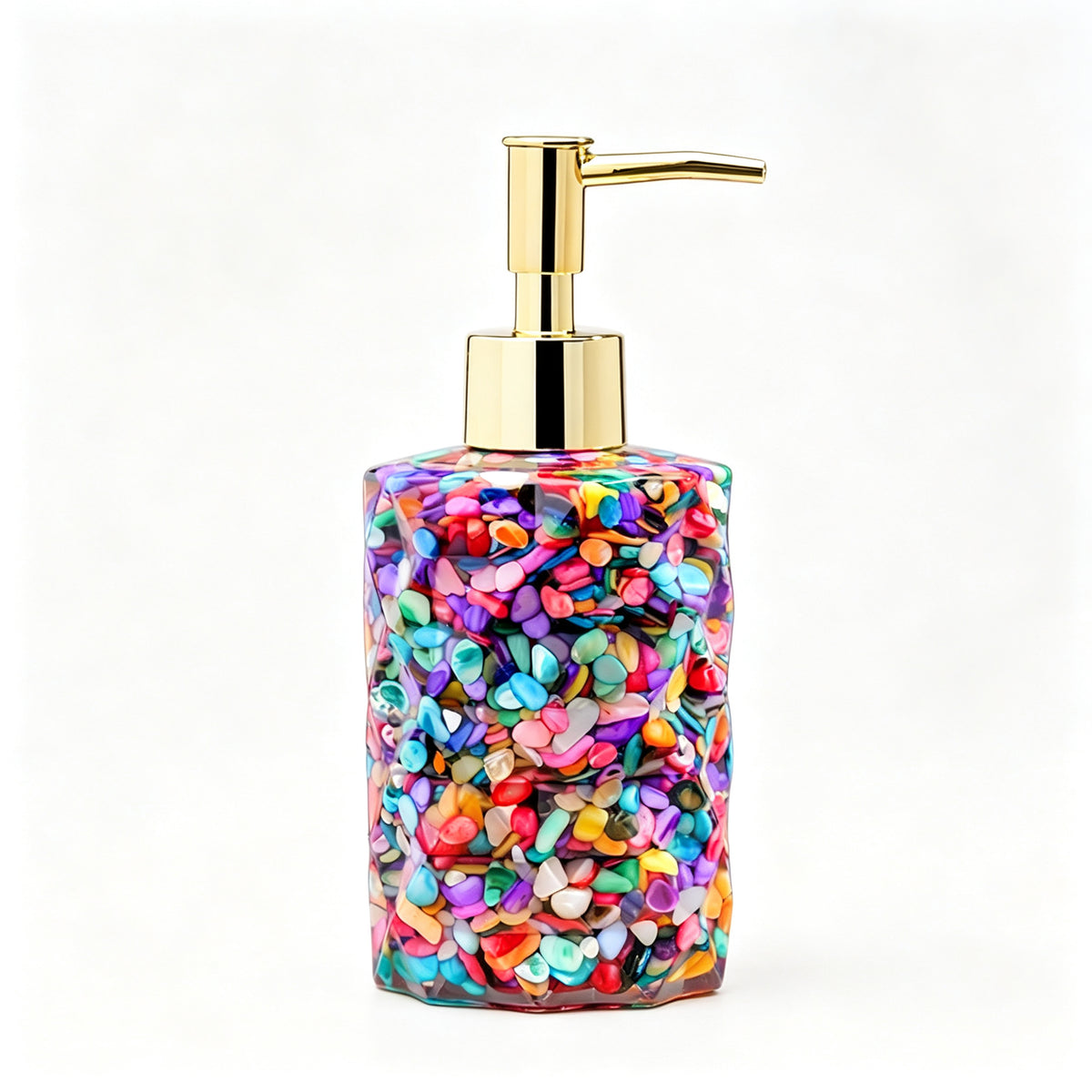 RYS Natural Crystal Chips Resin Soap Dispenser, Press‑Type Refillable Lotion Bottle for Bathroom Vanity Decor