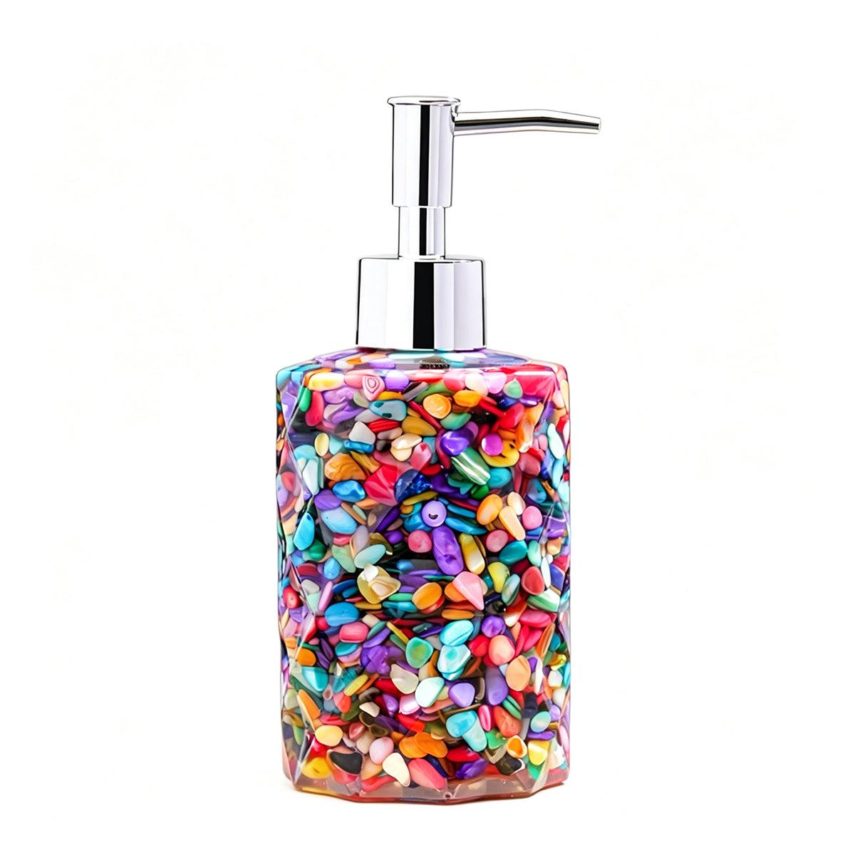 RYS Natural Crystal Chips Resin Soap Dispenser, Press‑Type Refillable Lotion Bottle for Bathroom Vanity Decor