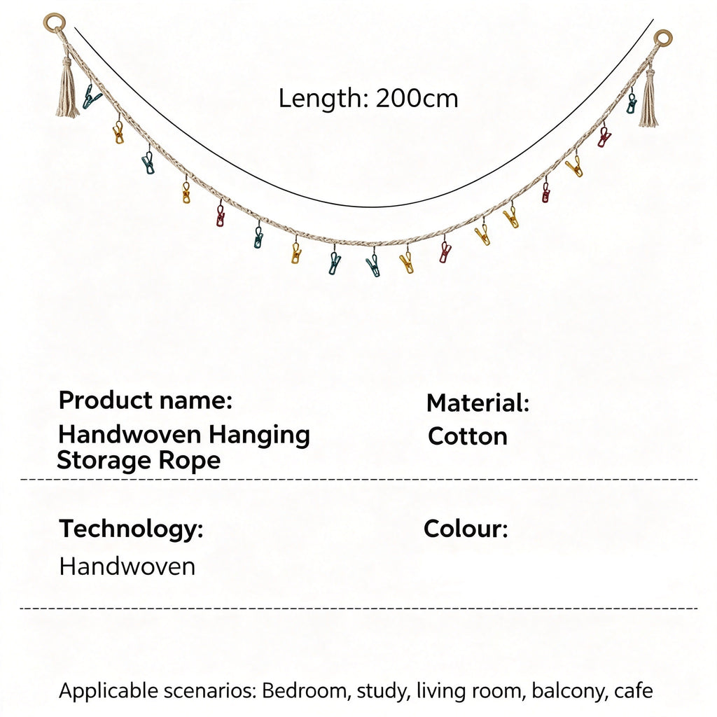 JXG Handwoven Cotton Hanging Rope Plush Toy Storage Wall Garland Ins Style Home Decor