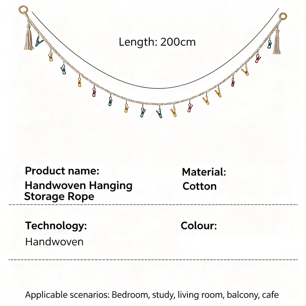 JXG Handwoven Cotton Hanging Rope Plush Toy Storage Wall Garland Ins Style Home Decor