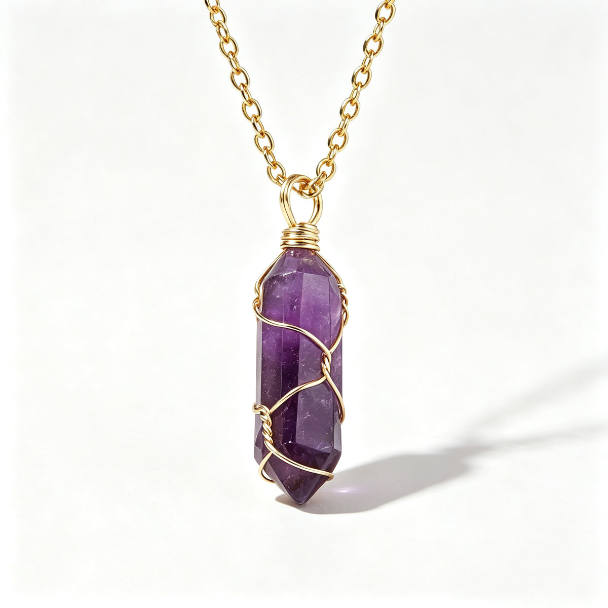 RYS Natural Hand Wire Wrapped Crystal Point Pendant Necklace, Minimalist Daily Jewelry Gift