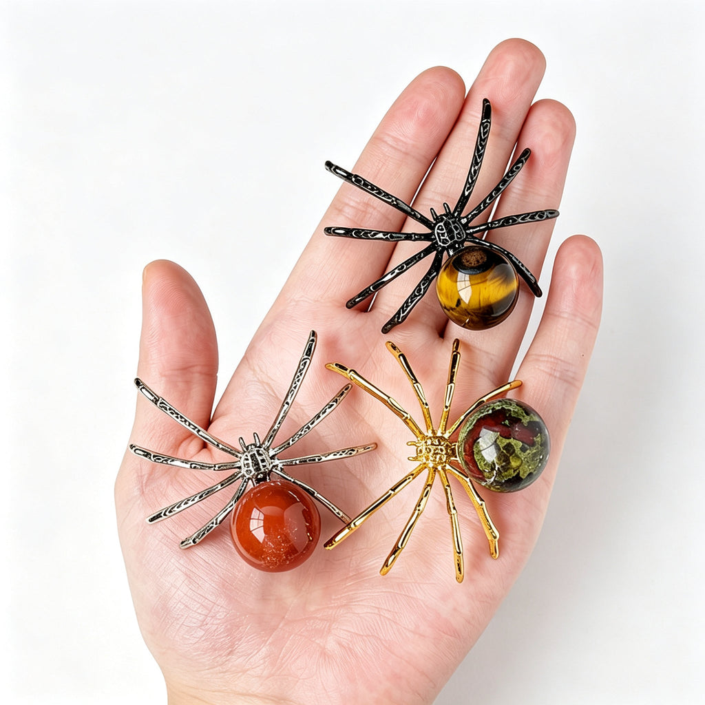 RYS Natural Crystal Ball Alloy Spider Figurine